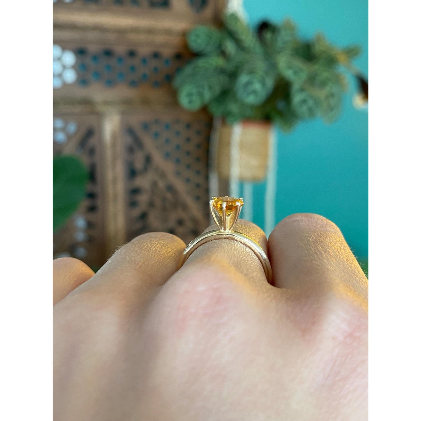 Vintage Solid 14k Yellow Gold Citrine Ring - Size 5.75
