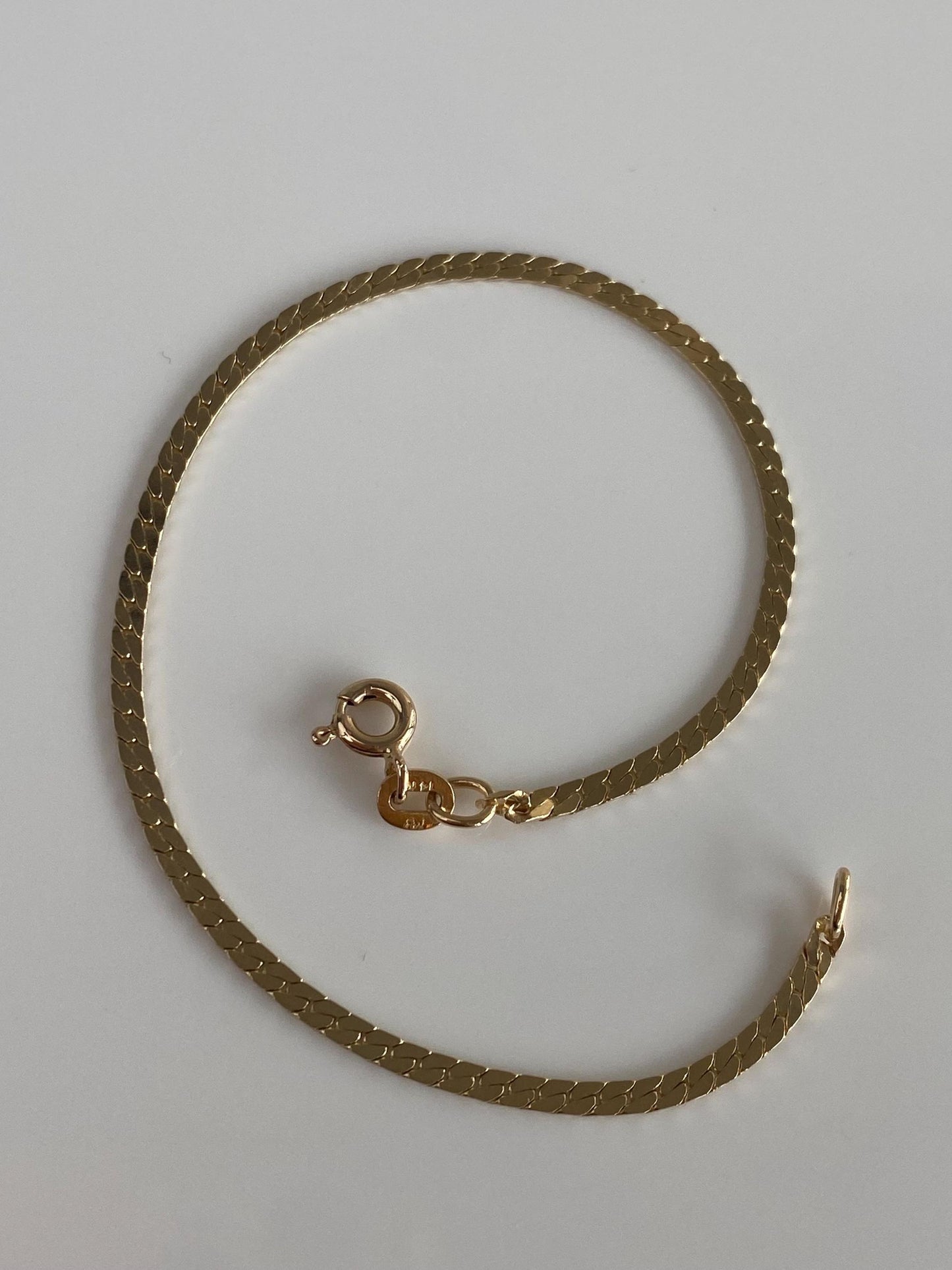 Vintage Solid 14k Yellow Gold Flat Curb Chain Bracelet - 7 inches