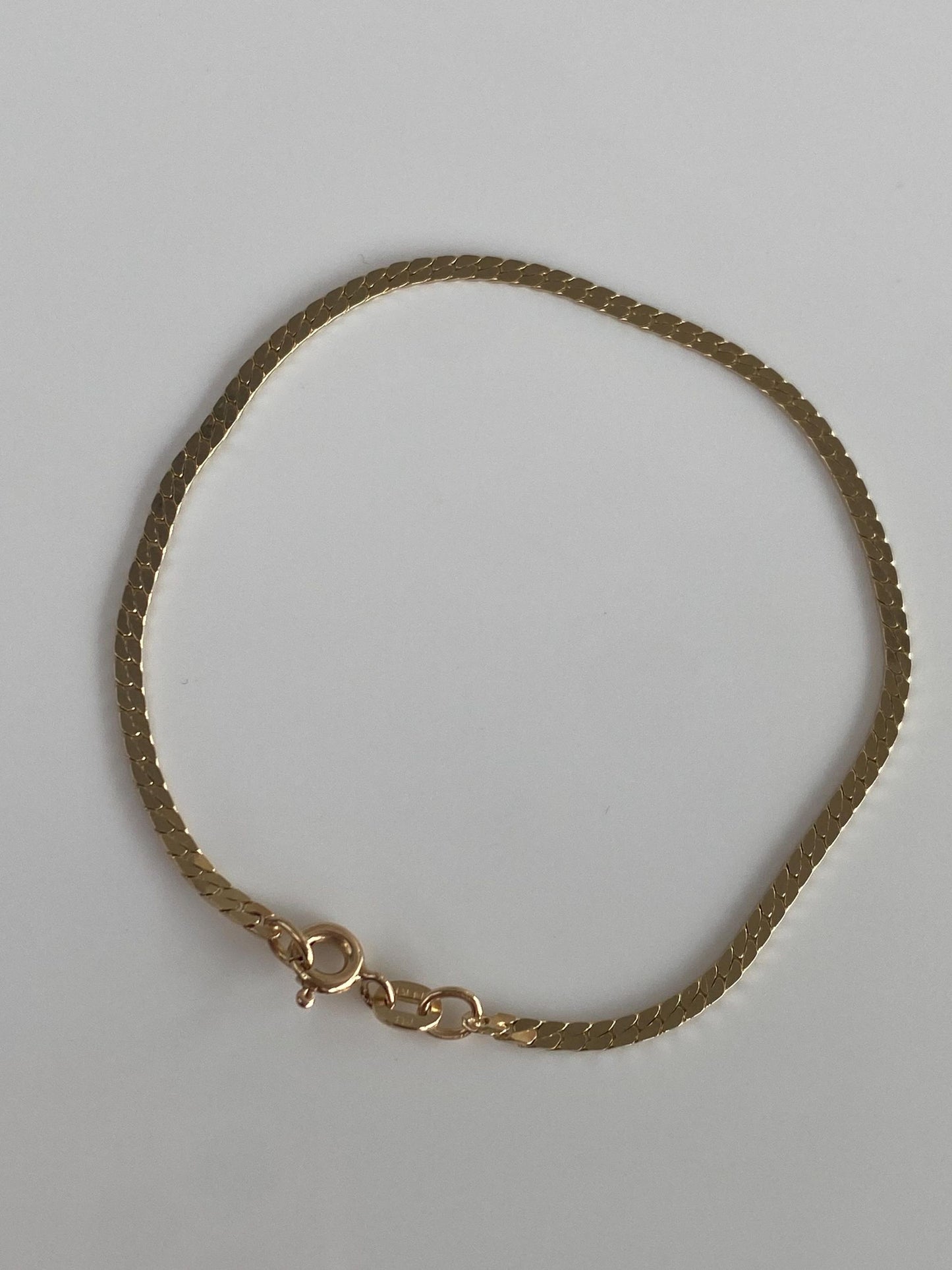 Vintage Solid 14k Yellow Gold Flat Curb Chain Bracelet - 7 inches
