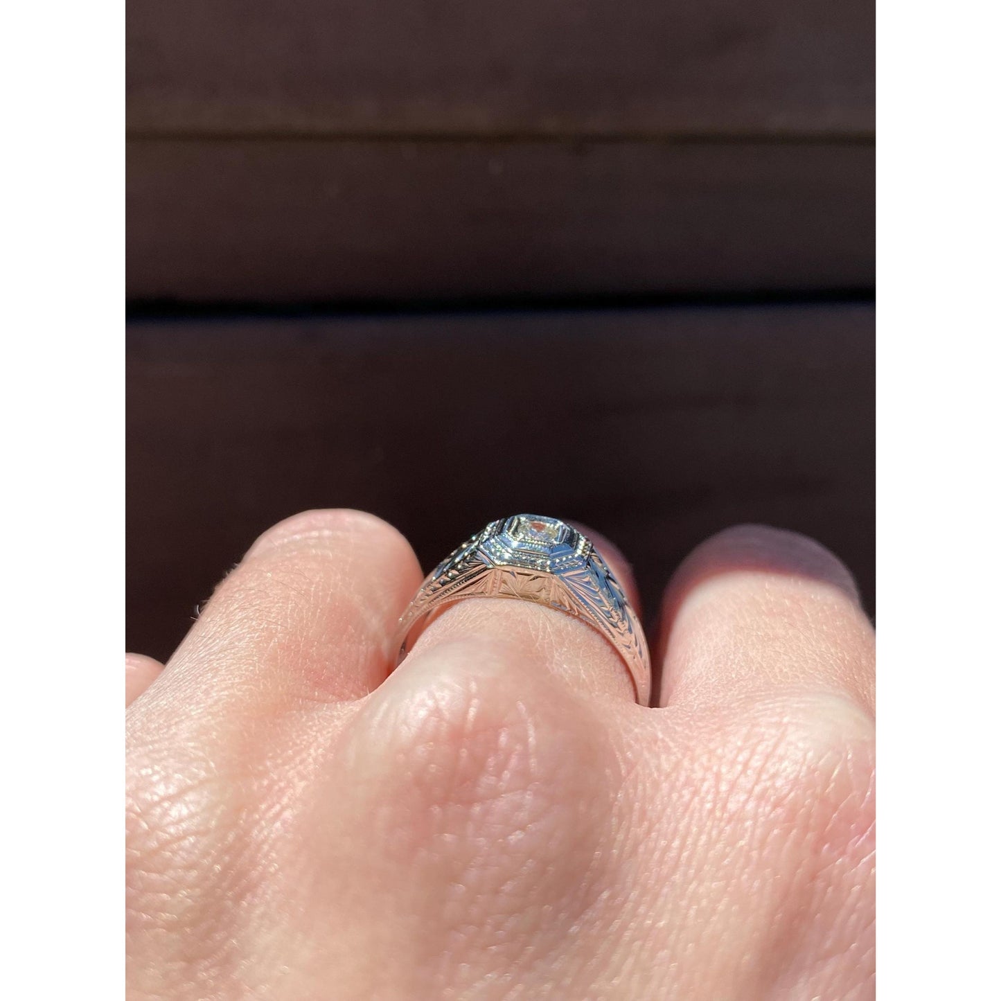 Vintage Solid 18k White Gold Clear Sapphire Art Deco Ring - Size 9.25