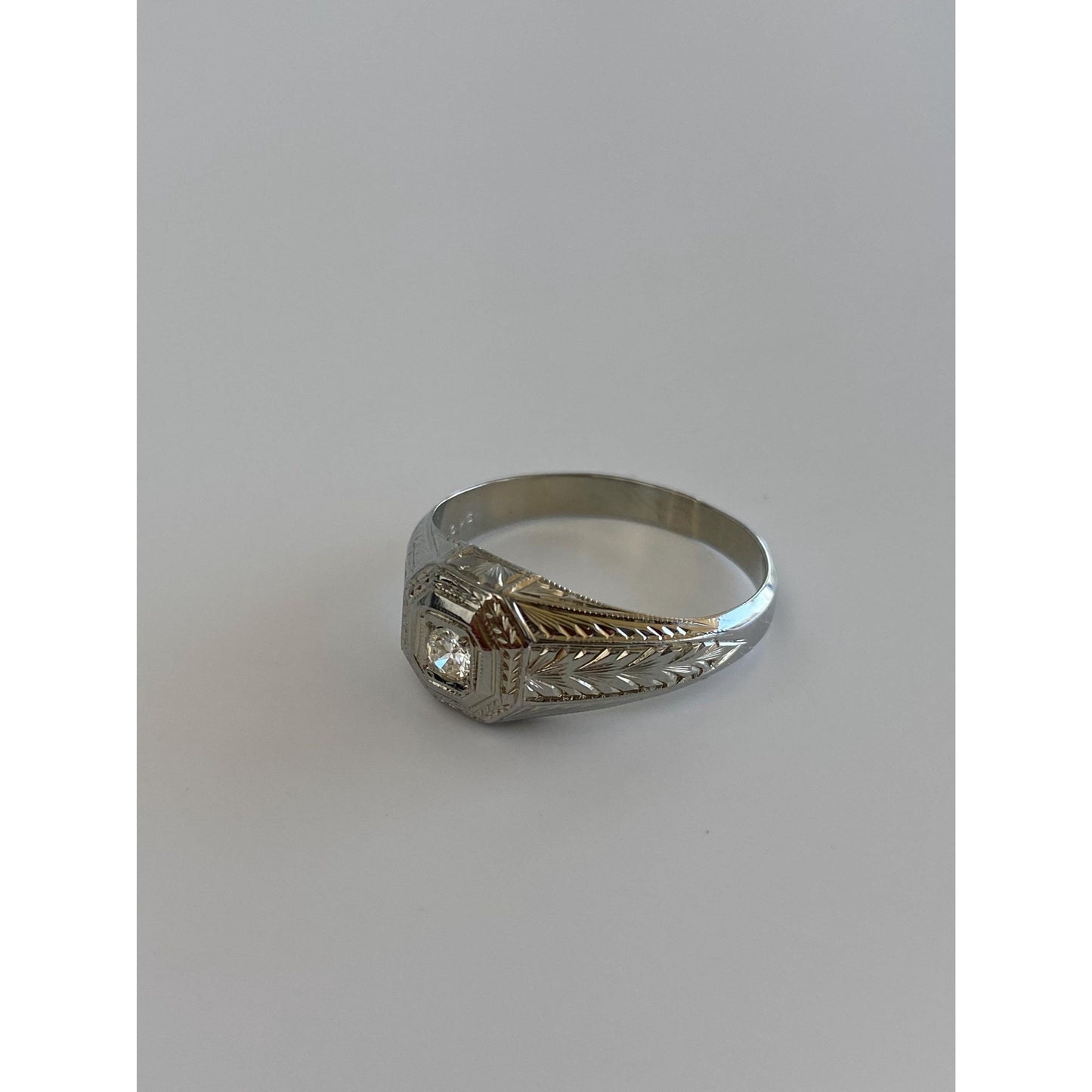 Vintage Solid 18k White Gold Clear Sapphire Art Deco Ring - Size 9.25