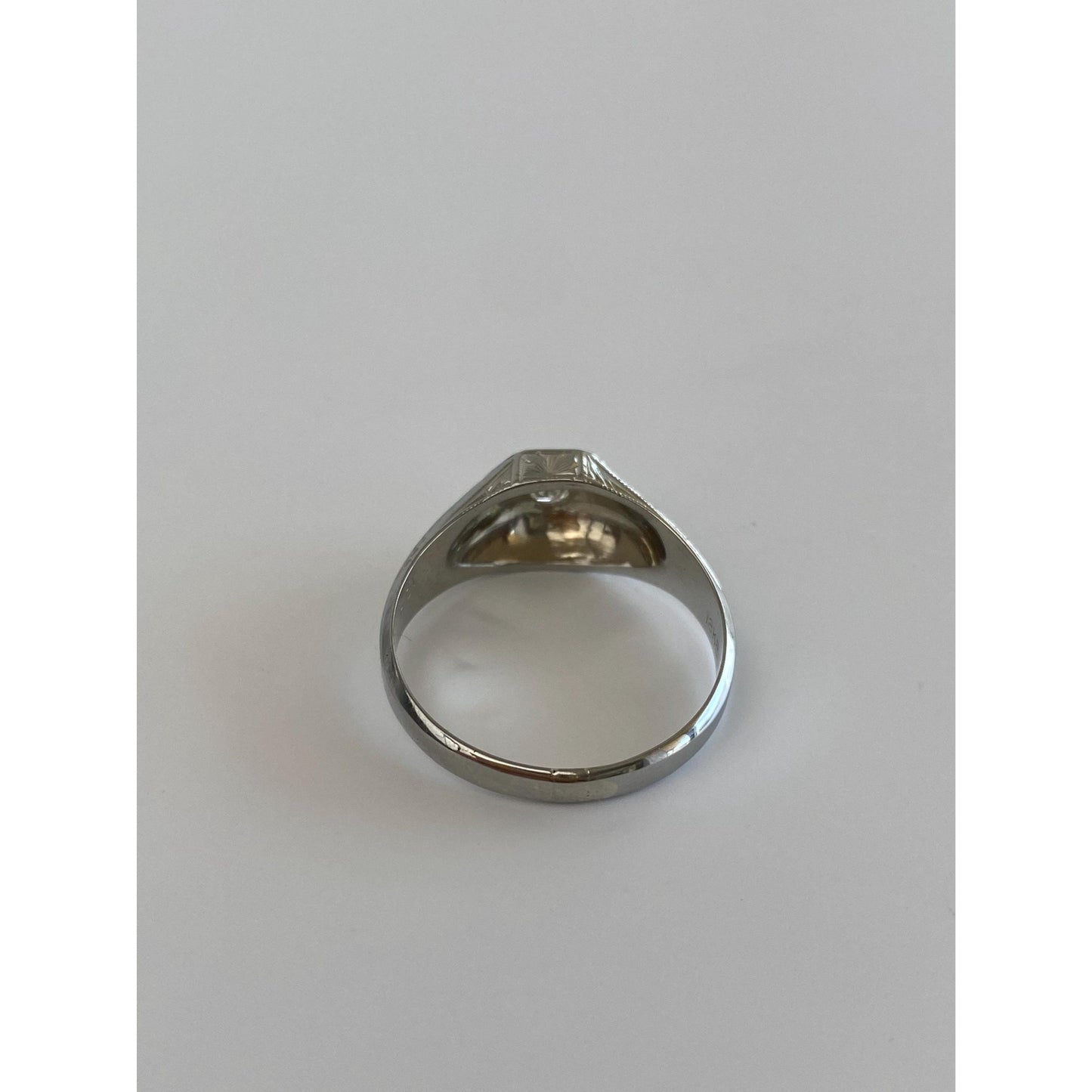 Vintage Solid 18k White Gold Clear Sapphire Art Deco Ring - Size 9.25