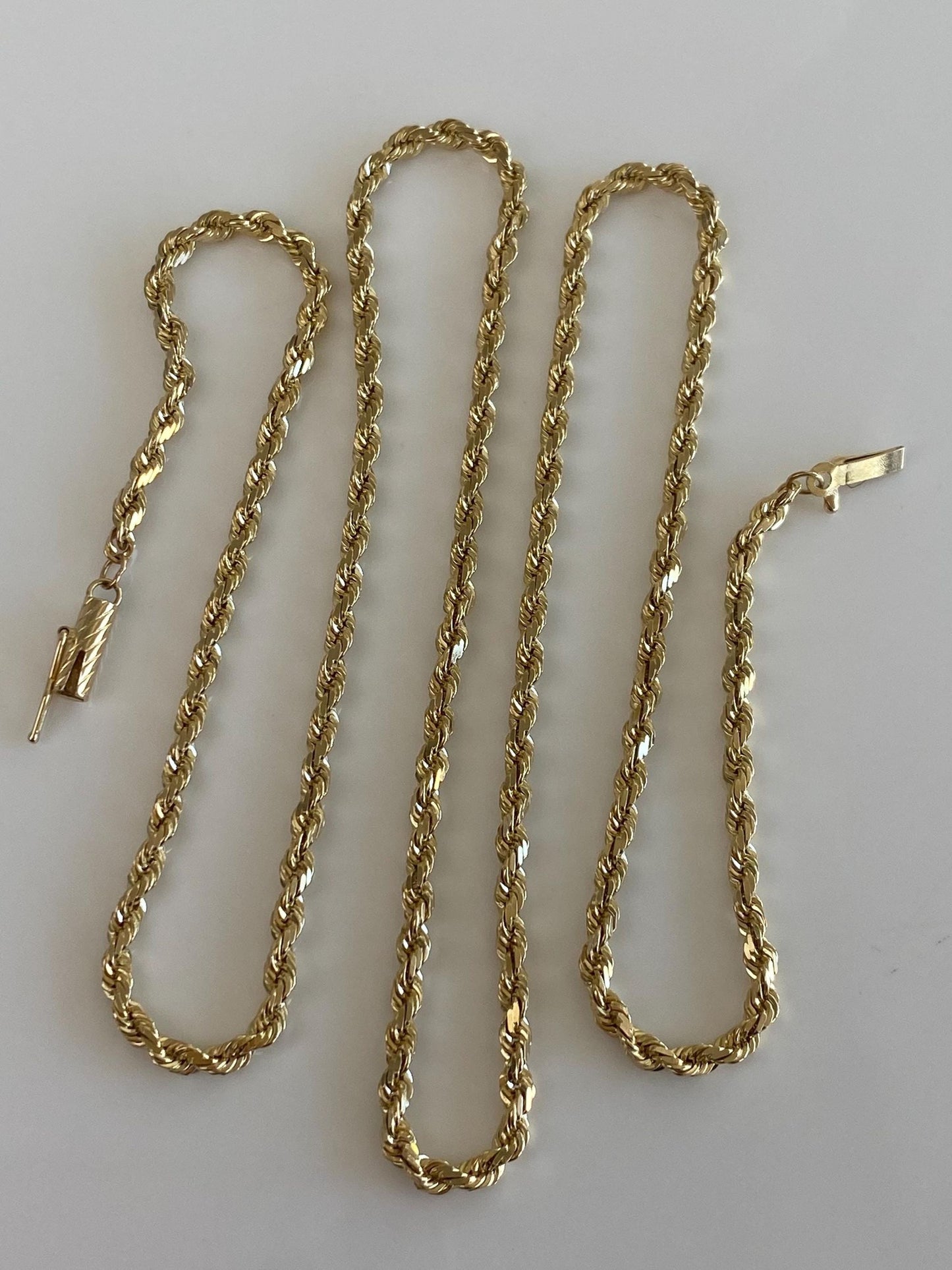 Vintage Solid 14k Yellow Gold Rope Chain Necklace - 22.25 inches