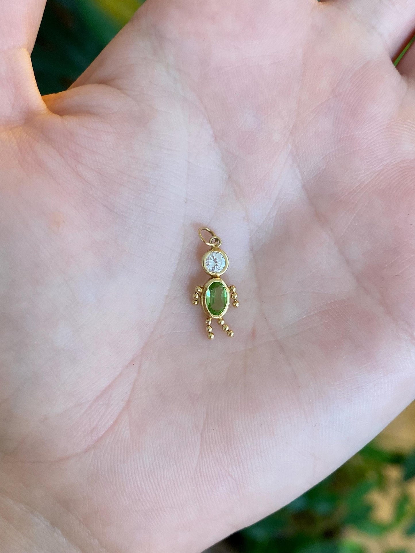 Vintage 14k Yellow Gold Green & Clear Cubic Zirconia Little Boy Charm