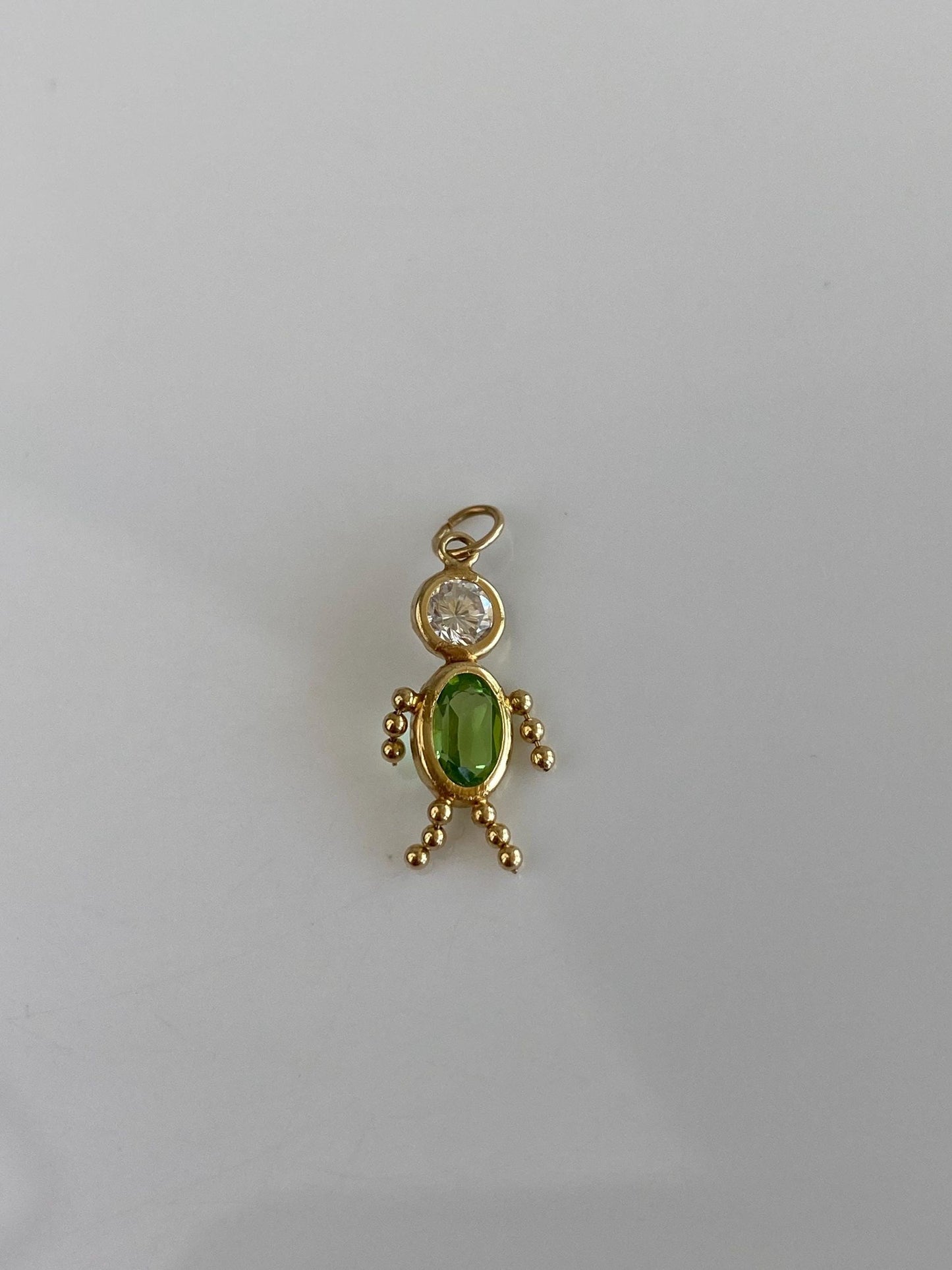 Vintage 14k Yellow Gold Green & Clear Cubic Zirconia Little Boy Charm