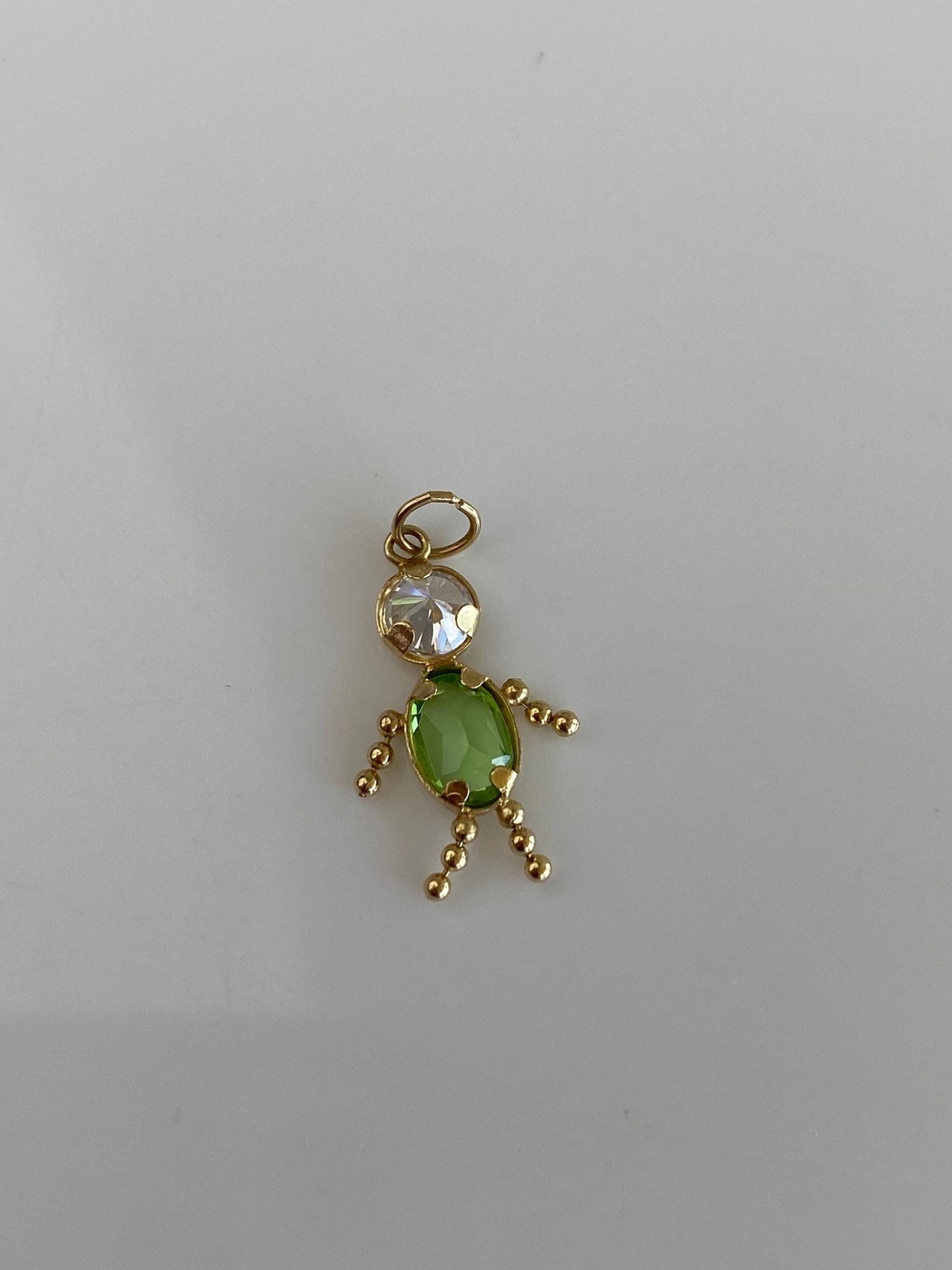Vintage 14k Yellow Gold Green & Clear Cubic Zirconia Little Boy Charm