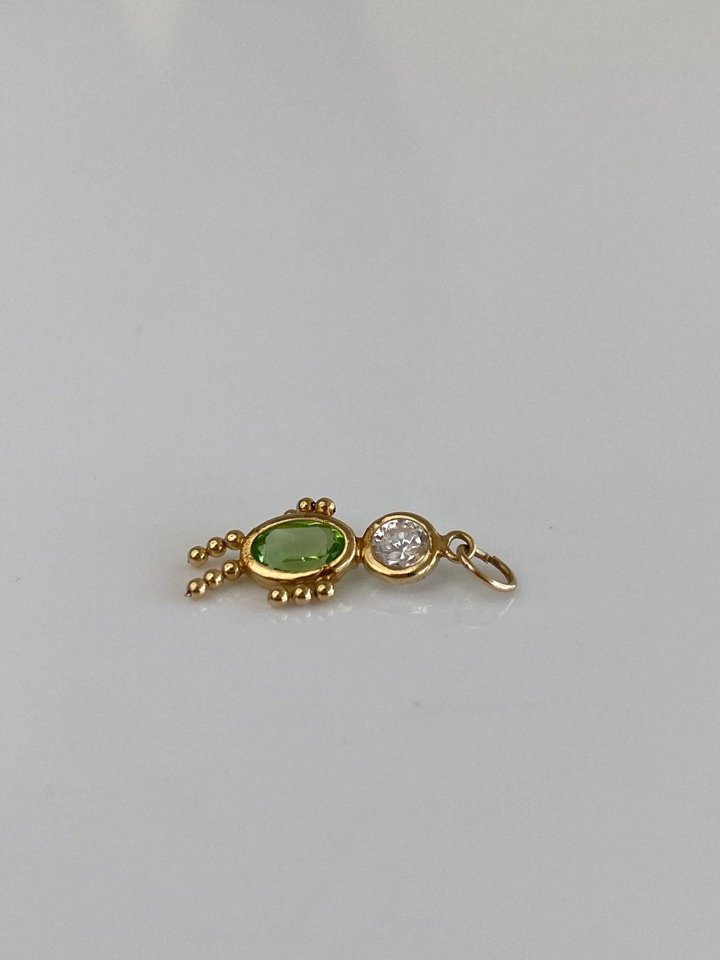 Vintage 14k Yellow Gold Green & Clear Cubic Zirconia Little Boy Charm