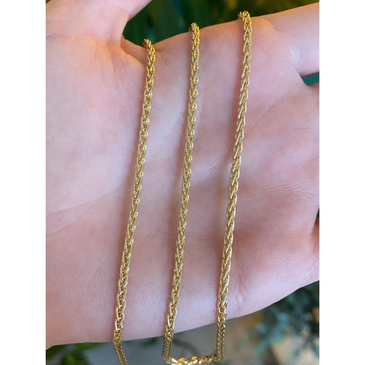 Solid 18k Yellow Gold Long Wheat Chain Necklace - 24 inches