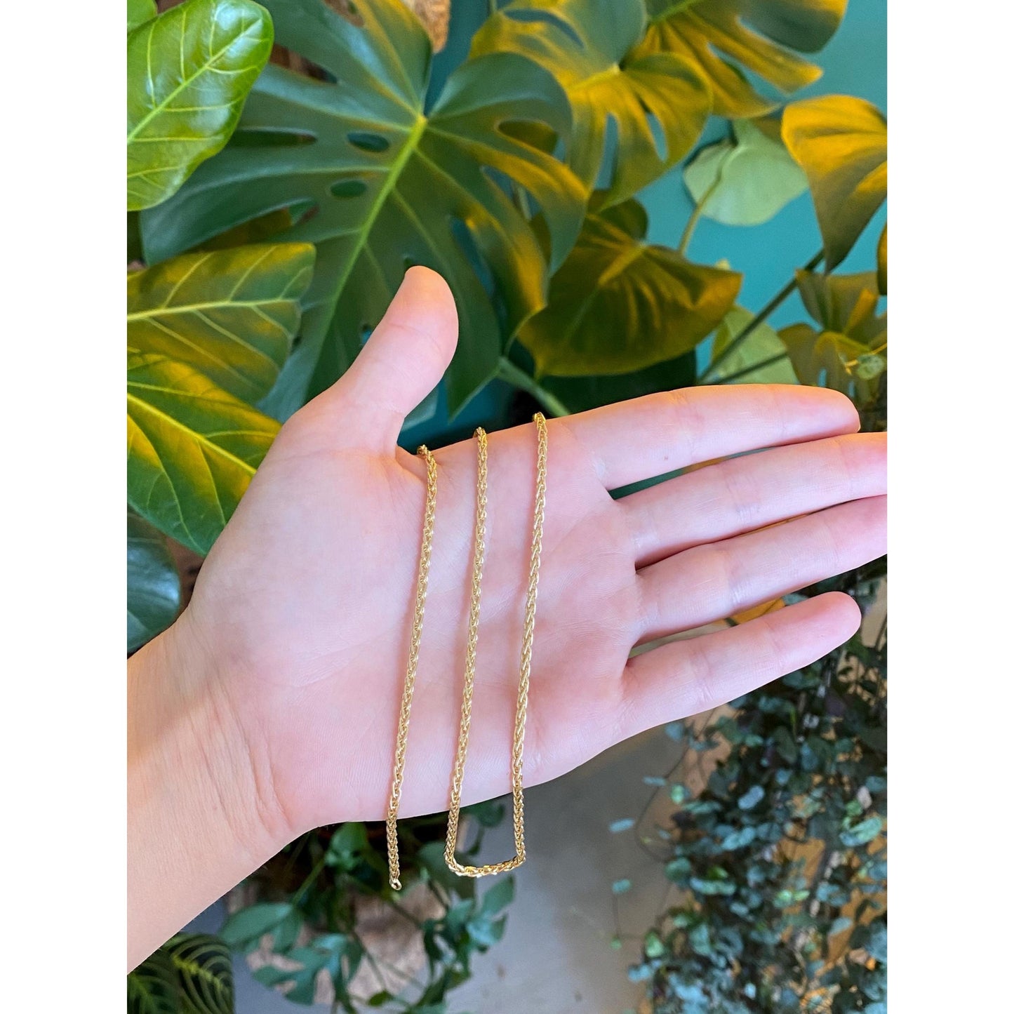 Solid 18k Yellow Gold Long Wheat Chain Necklace - 24 inches