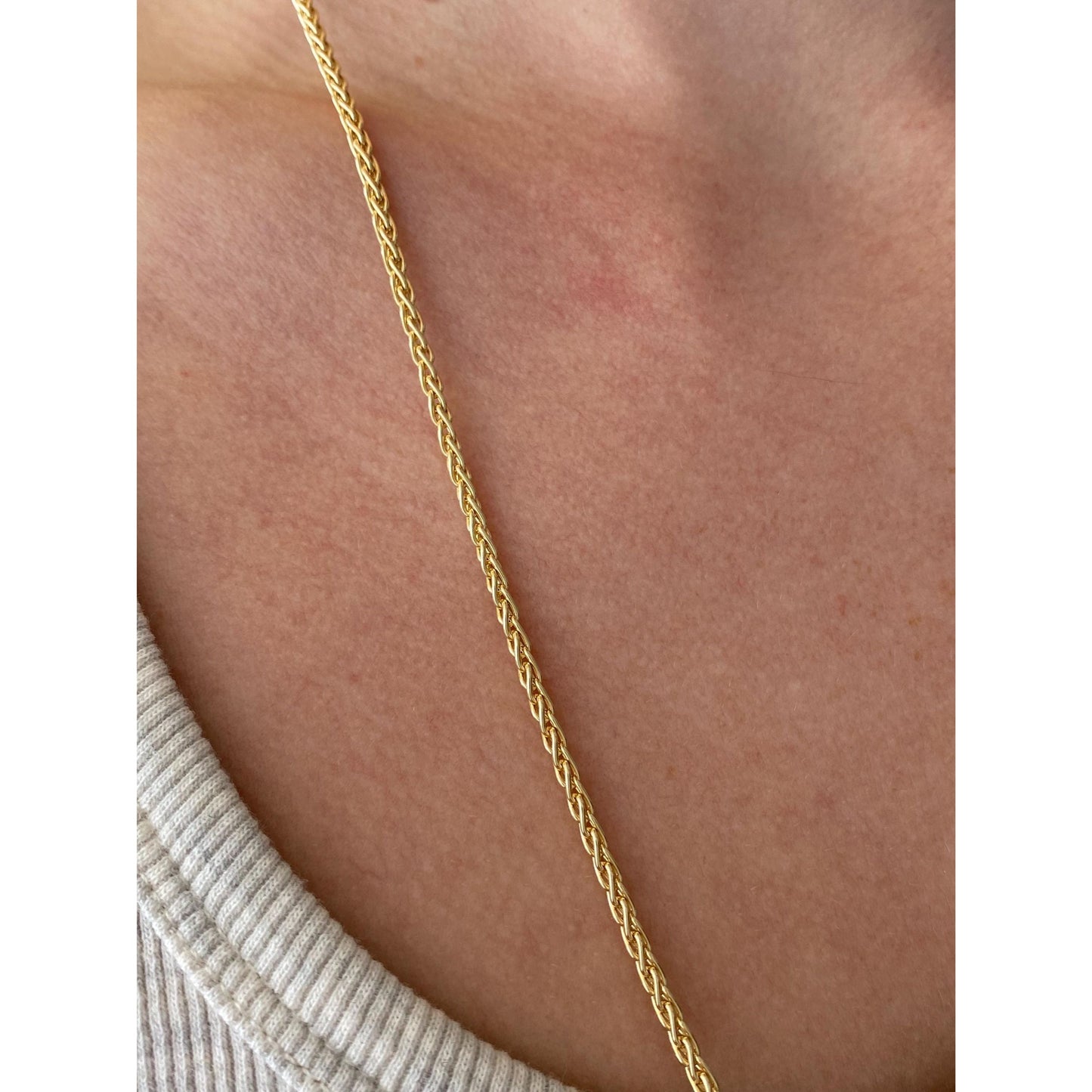 Solid 18k Yellow Gold Long Wheat Chain Necklace - 24 inches