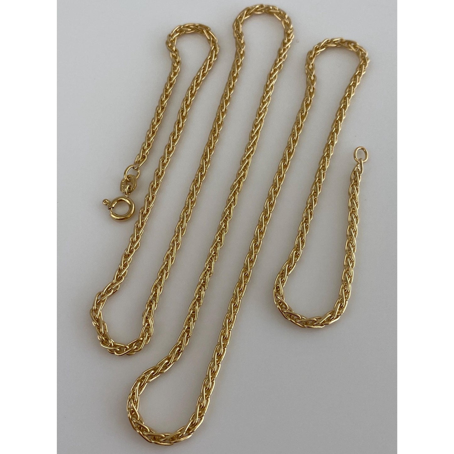Solid 18k Yellow Gold Long Wheat Chain Necklace - 24 inches