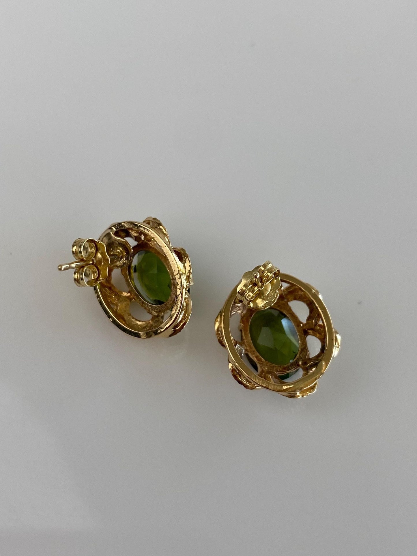 Solid 18k Yellow Gold Green Tourmaline Stud Earrings