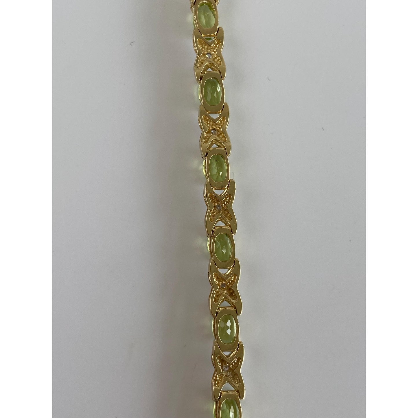 Vintage Solid 14k White & Yellow Gold Diamond Peridot X Link Bracelet - 7.25 inches