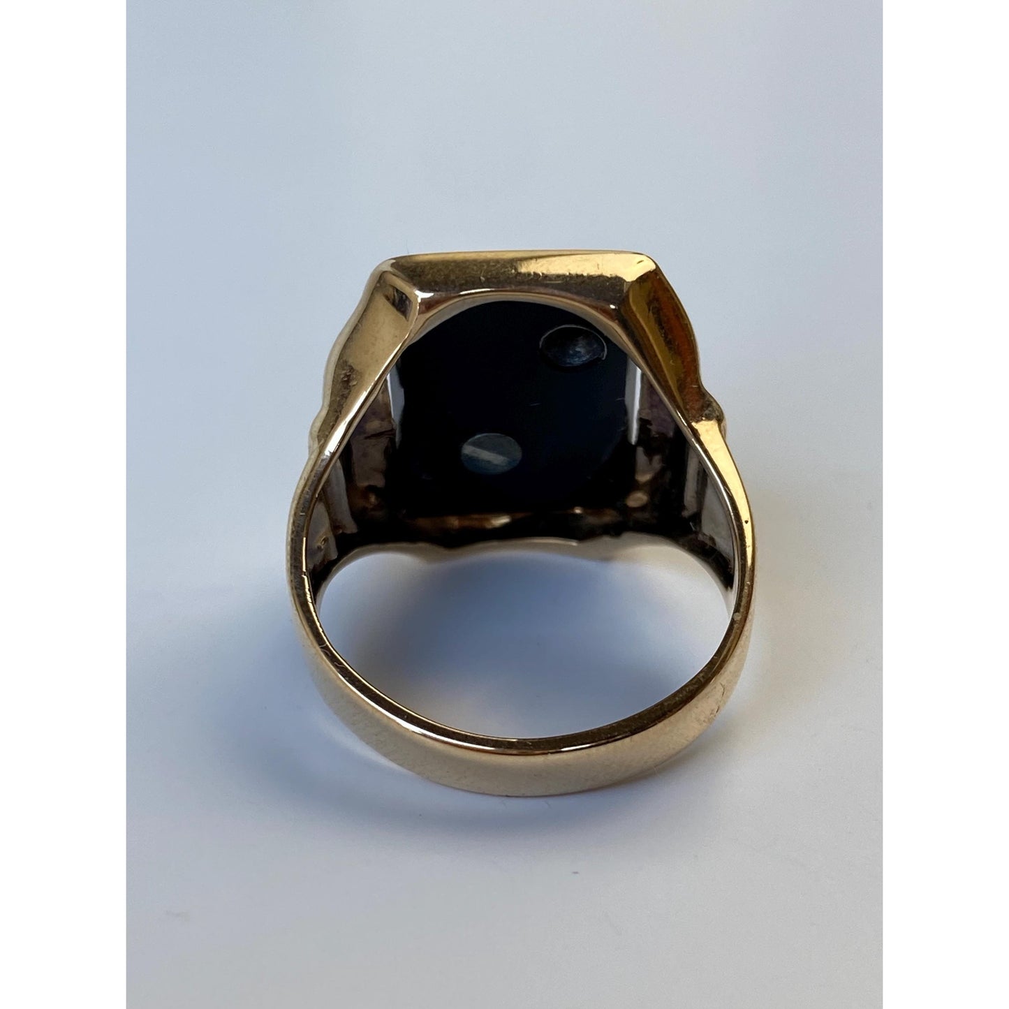 Vintage Solid 10k White & Yellow Gold Onyx Diamond Initial 'J' Signet Ring - Size 9.75