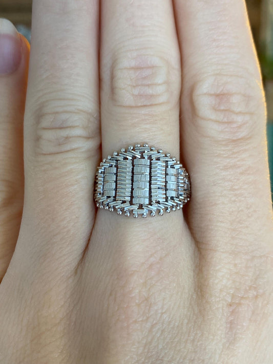 Vintage Solid 14k White Gold Woven Chain Mesh Ring Band - Size 8.5