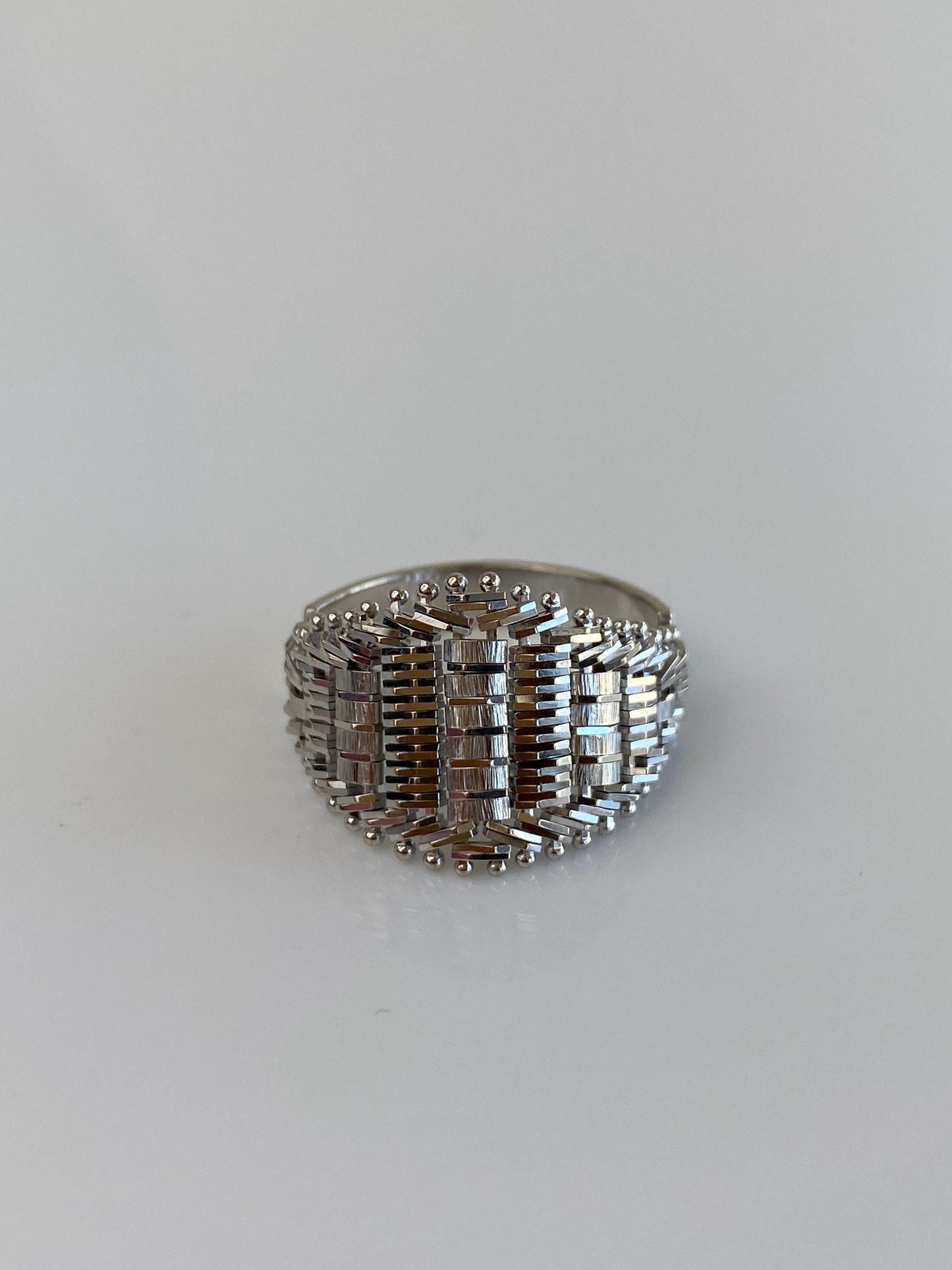 Vintage Solid 14k White Gold Woven Chain Mesh Ring Band - Size 8.5