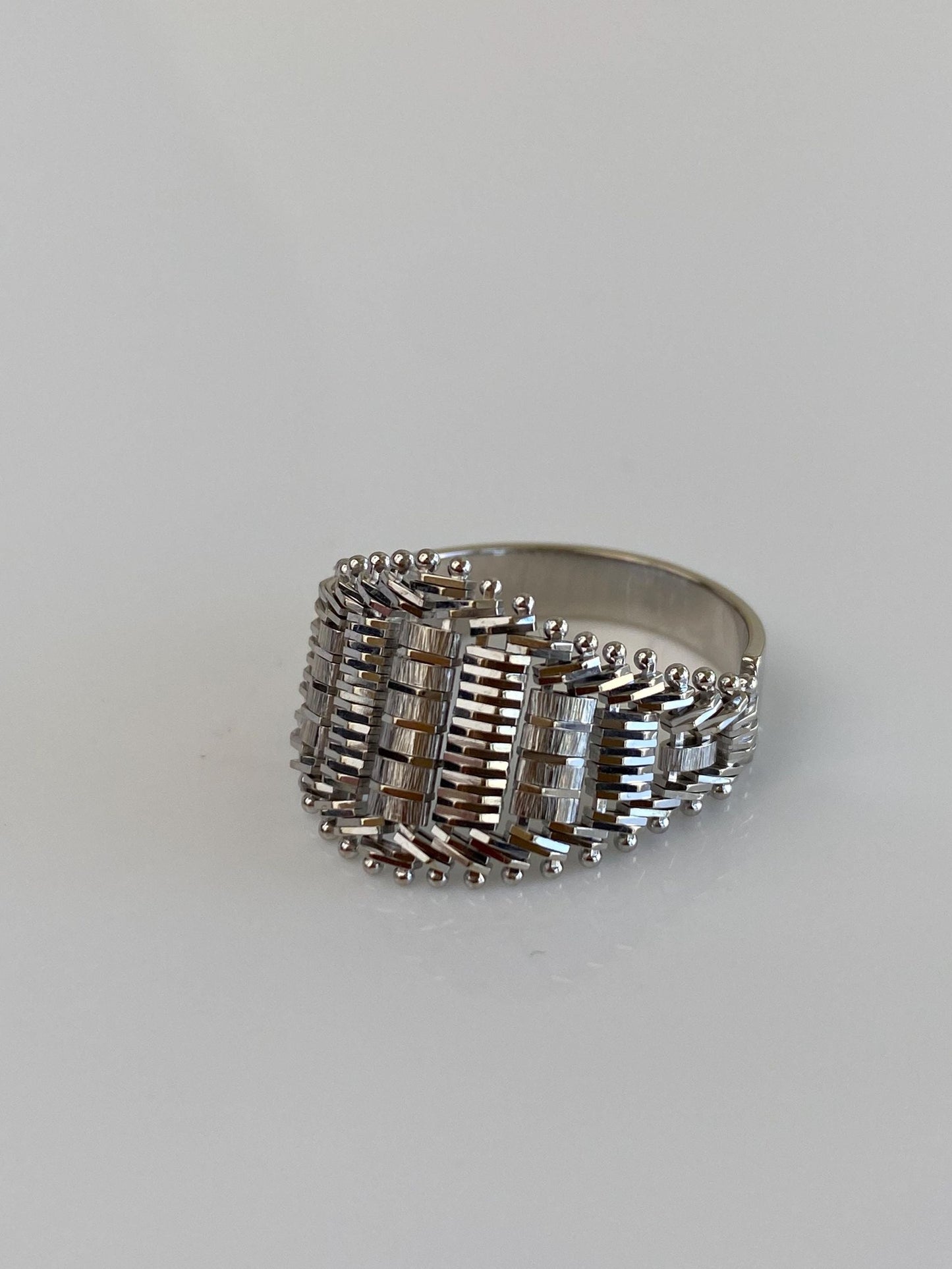 Vintage Solid 14k White Gold Woven Chain Mesh Ring Band - Size 8.5