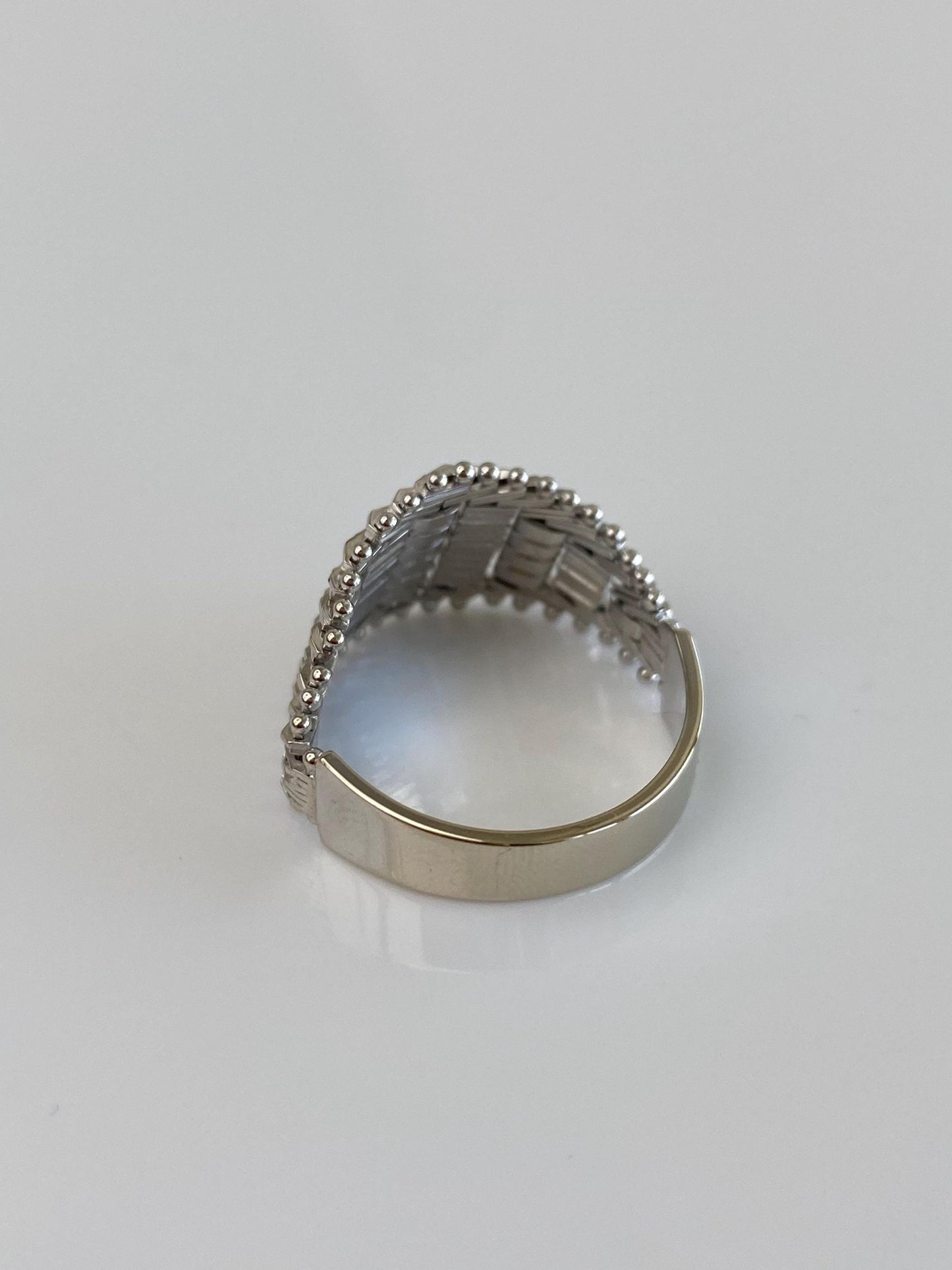 Vintage Solid 14k White Gold Woven Chain Mesh Ring Band - Size 8.5