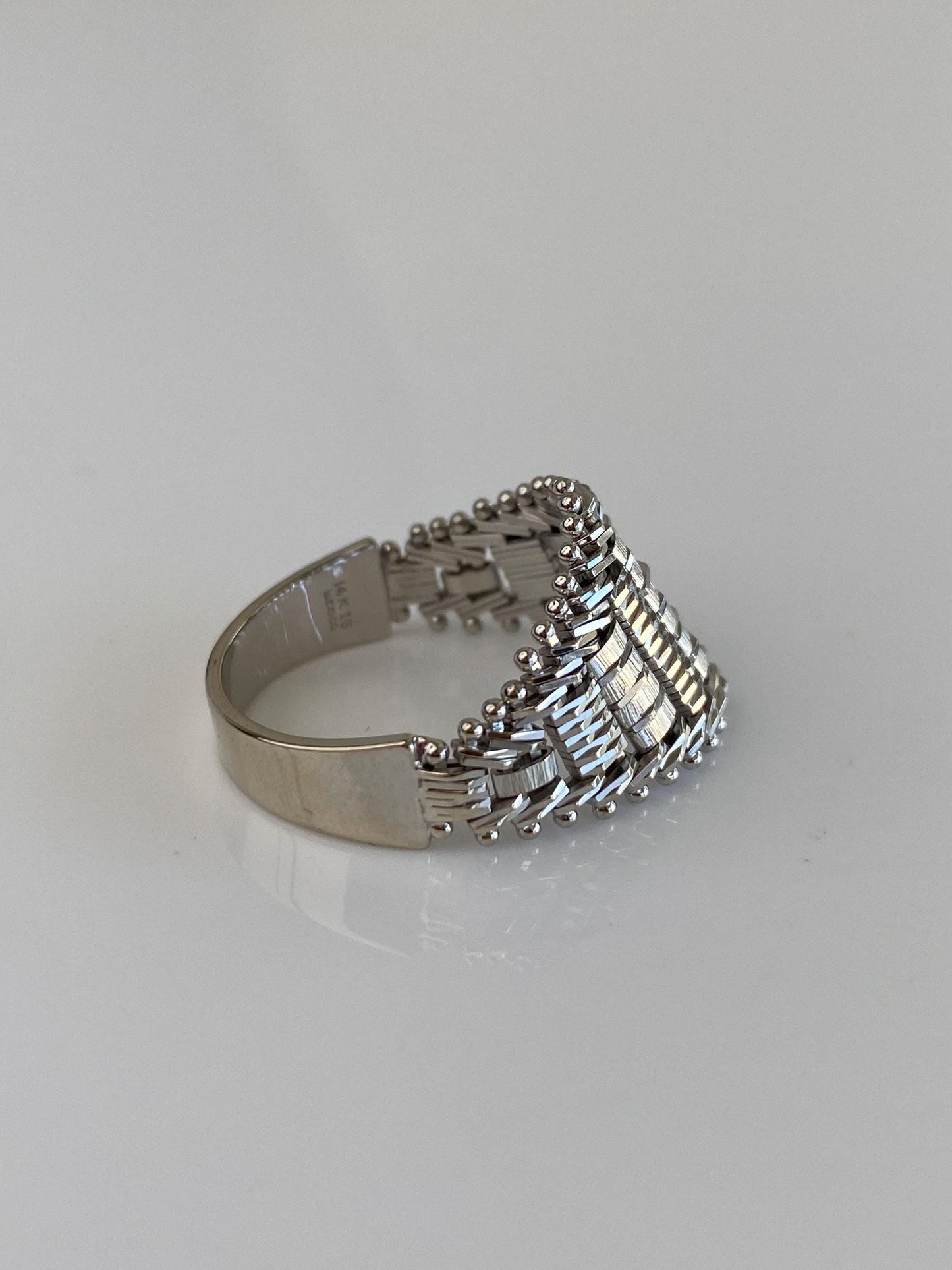 Vintage Solid 14k White Gold Woven Chain Mesh Ring Band - Size 8.5
