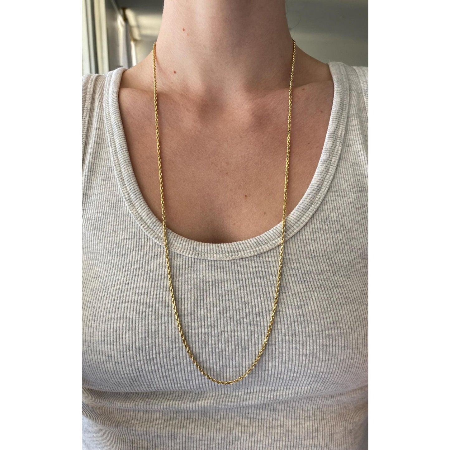 Vintage Solid 14k Yellow Gold Long Rope Chain Necklace - 30 inches