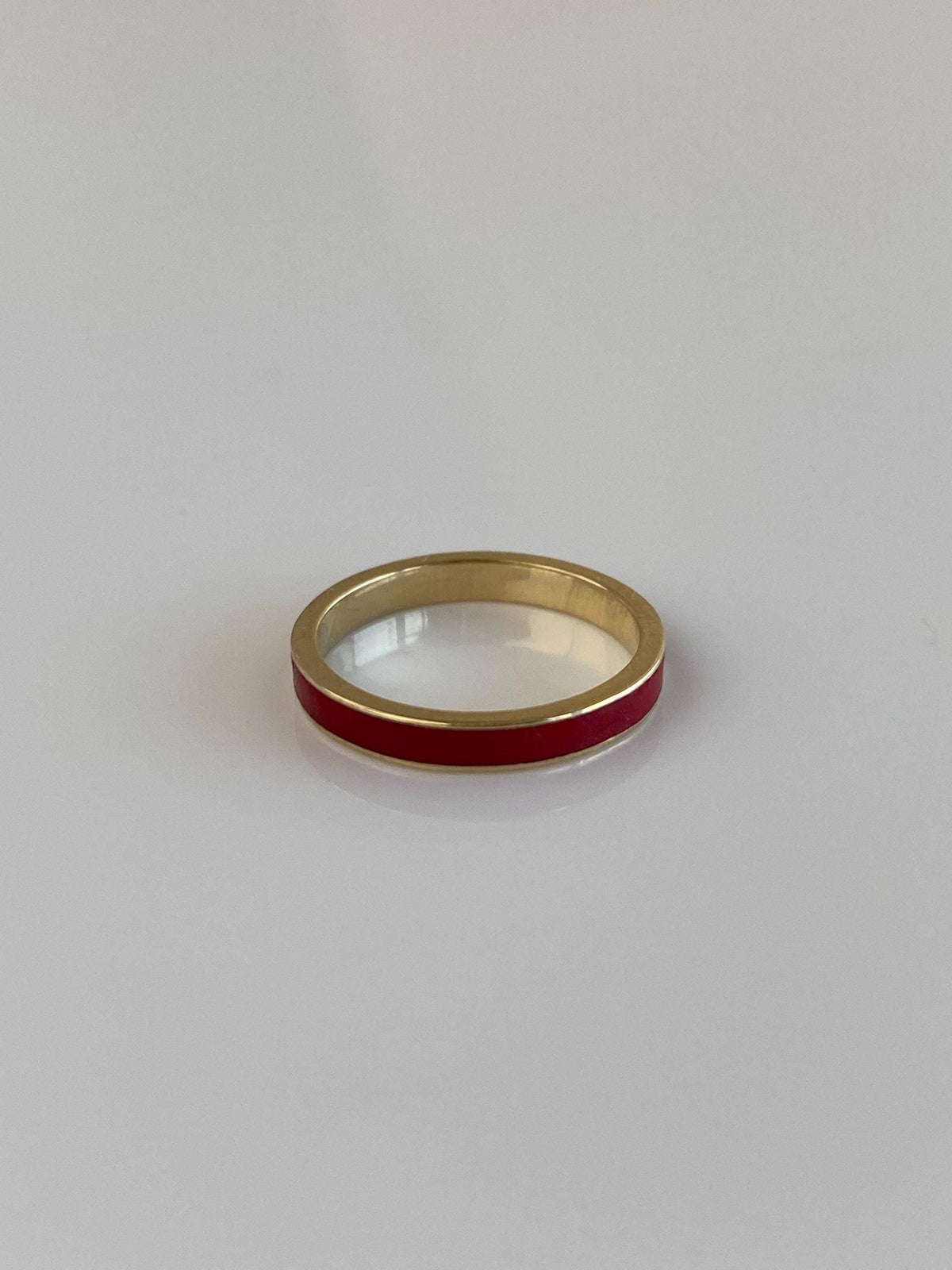 Vintage Solid 14k Yellow Gold Red Enamel Inlay Ring Band - Size 2.75