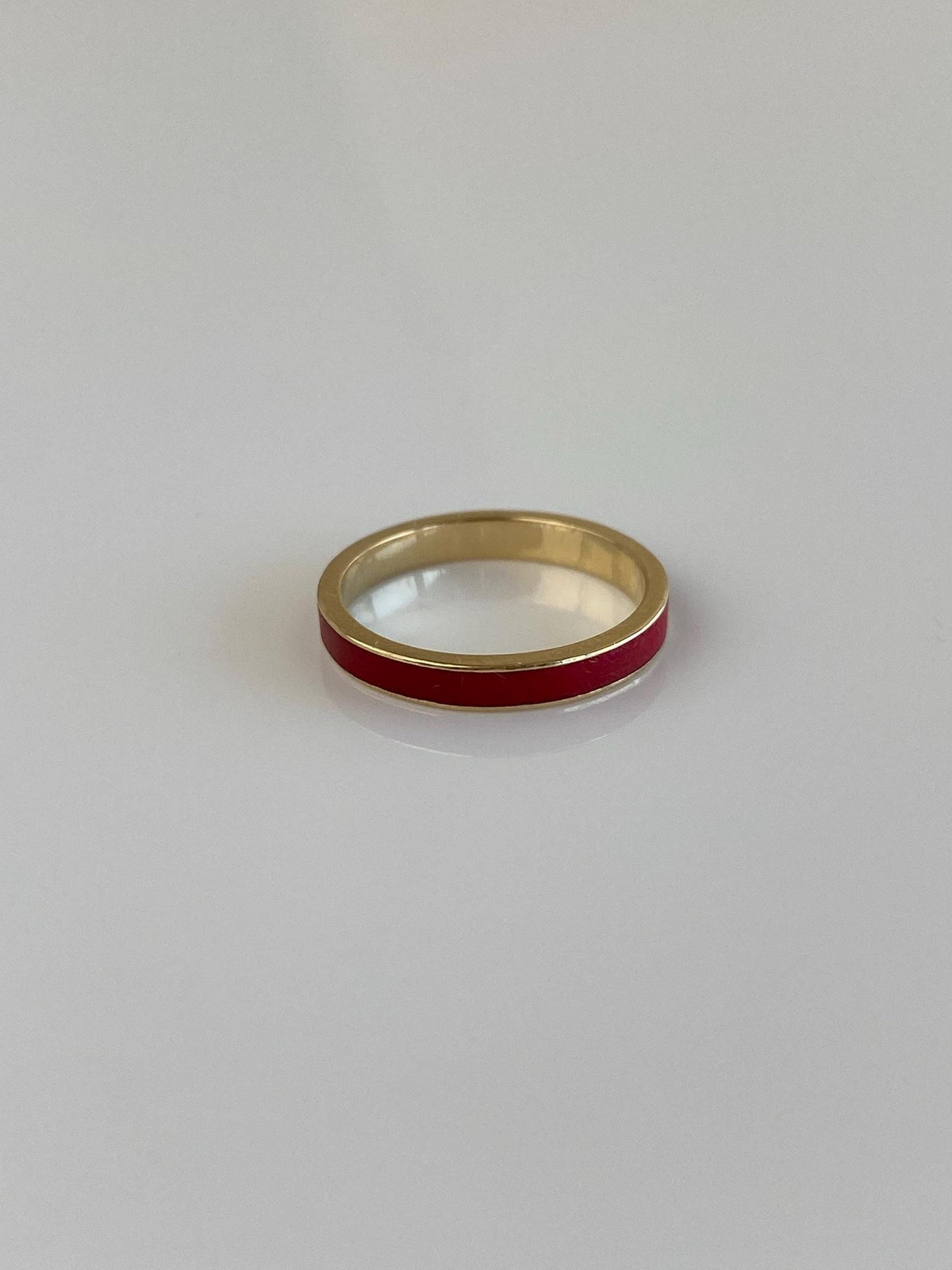 Vintage Solid 14k Yellow Gold Red Enamel Inlay Ring Band - Size 2.75