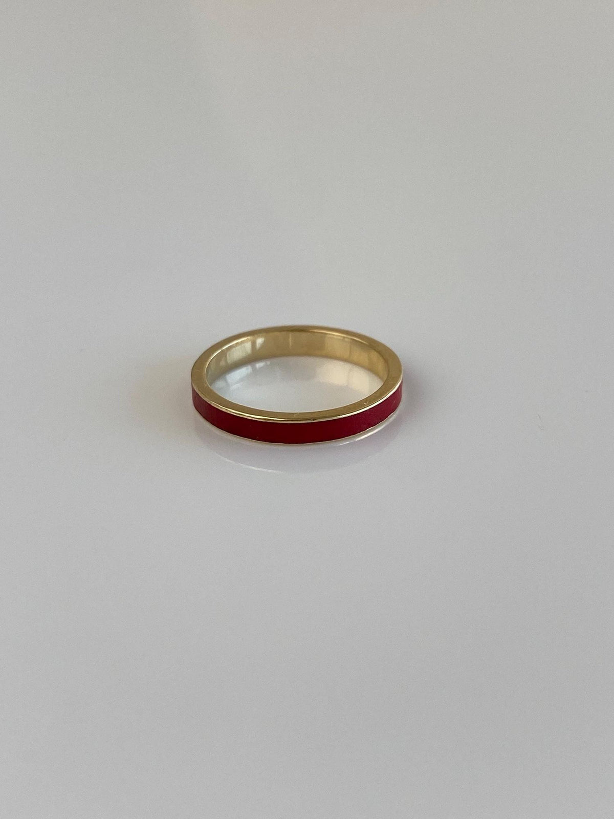 Vintage Solid 14k Yellow Gold Red Enamel Inlay Ring Band - Size 2.75