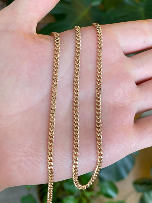 Vintage Solid 14k Yellow Gold Curb Chain Necklace - 20 inches
