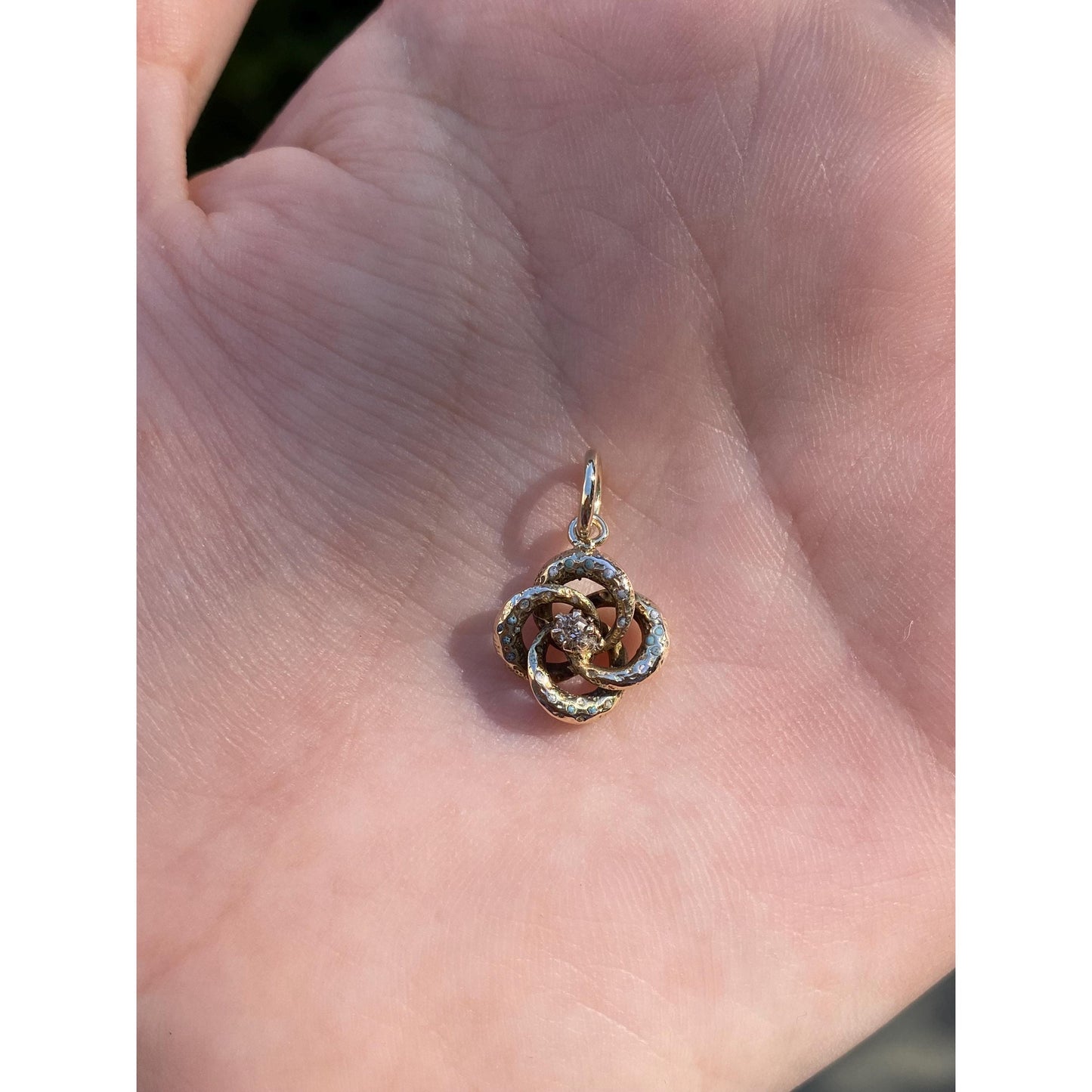 Vintage Solid 14k Yellow Gold Diamond Knot Stick Pin Conversion Charm