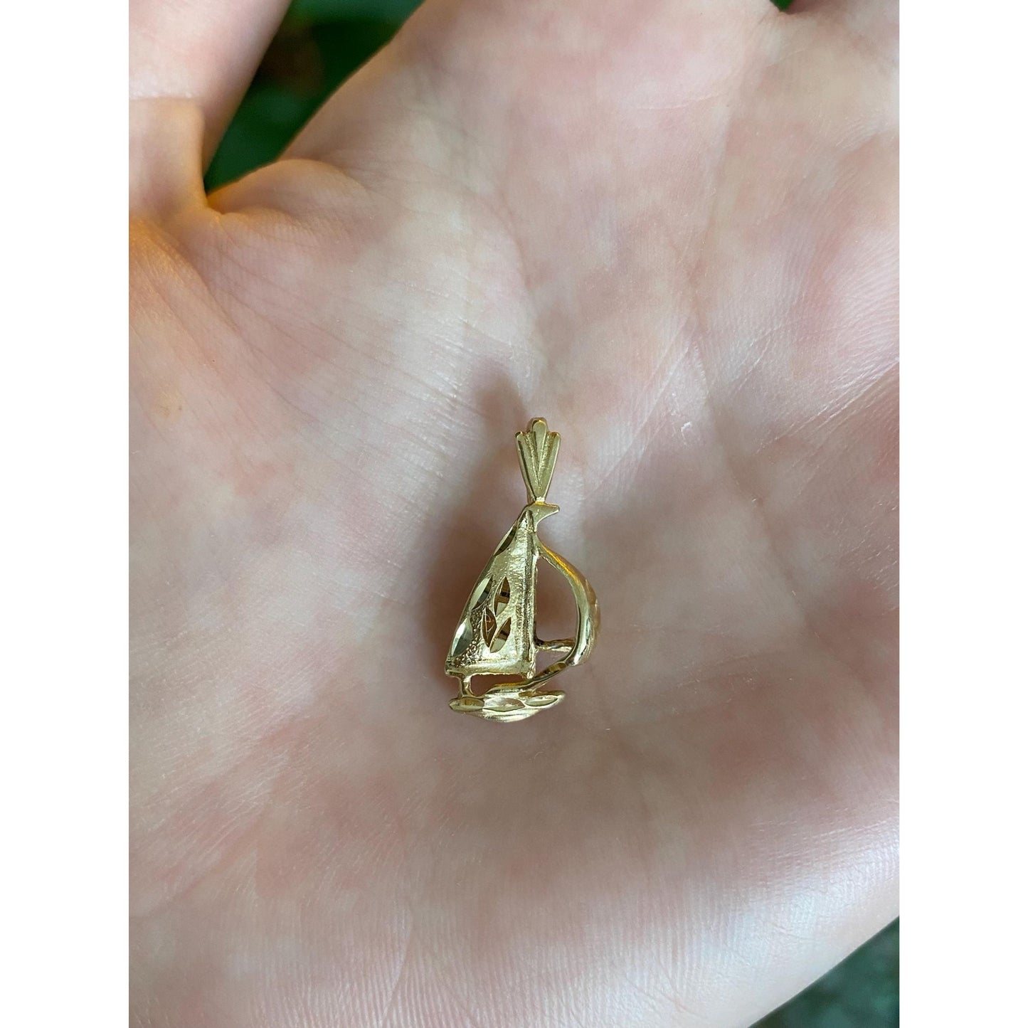 Solid 14k Yellow Gold Diamond Cut Sailboat Charm