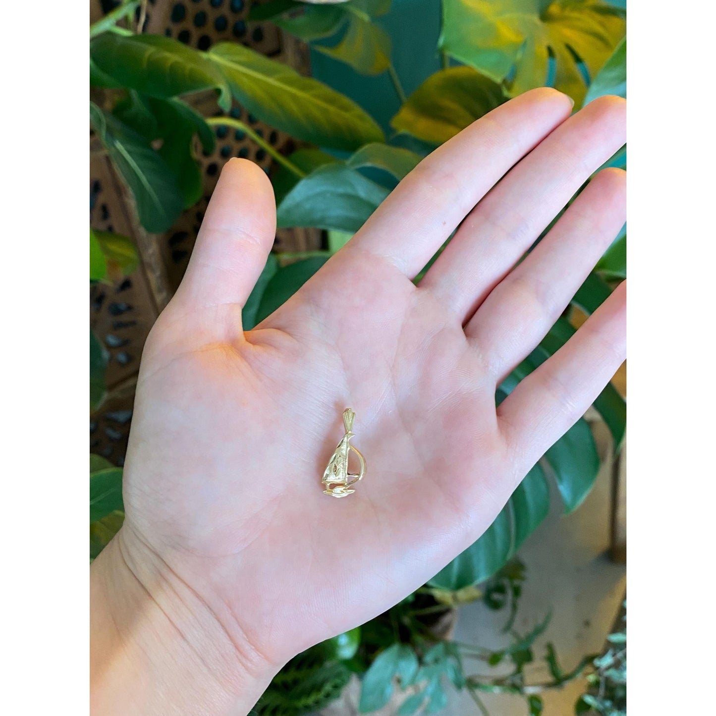 Solid 14k Yellow Gold Diamond Cut Sailboat Charm