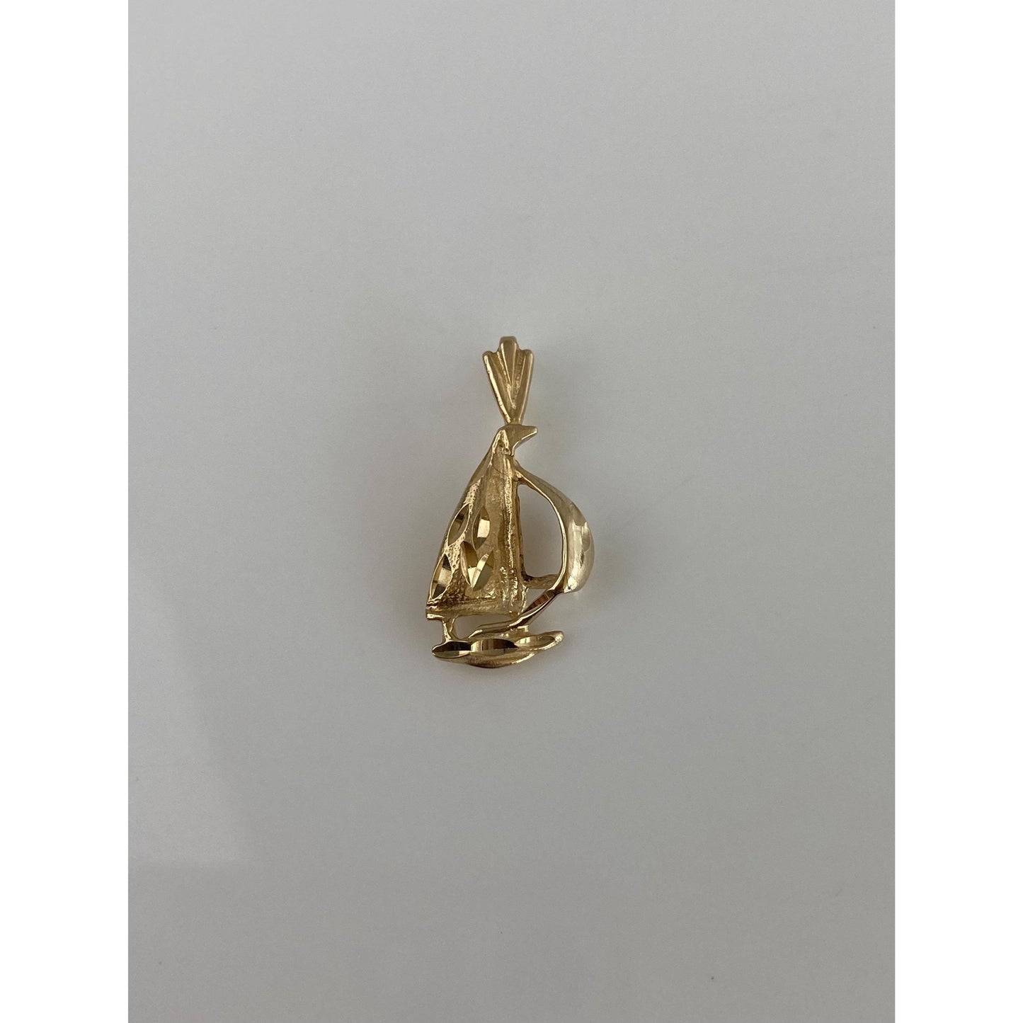 Solid 14k Yellow Gold Diamond Cut Sailboat Charm