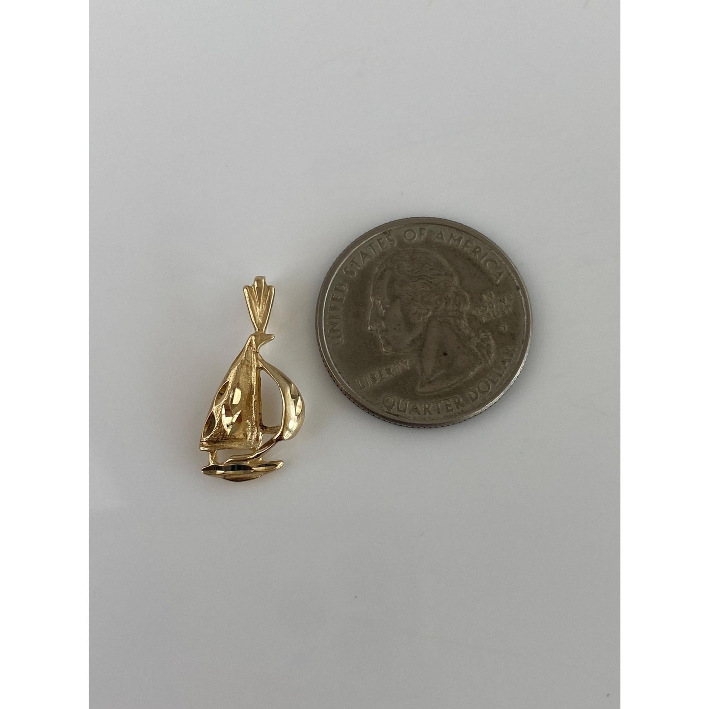 Solid 14k Yellow Gold Diamond Cut Sailboat Charm