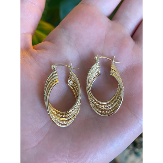 Vintage 14k Yellow Gold Layered Hoop Earrings