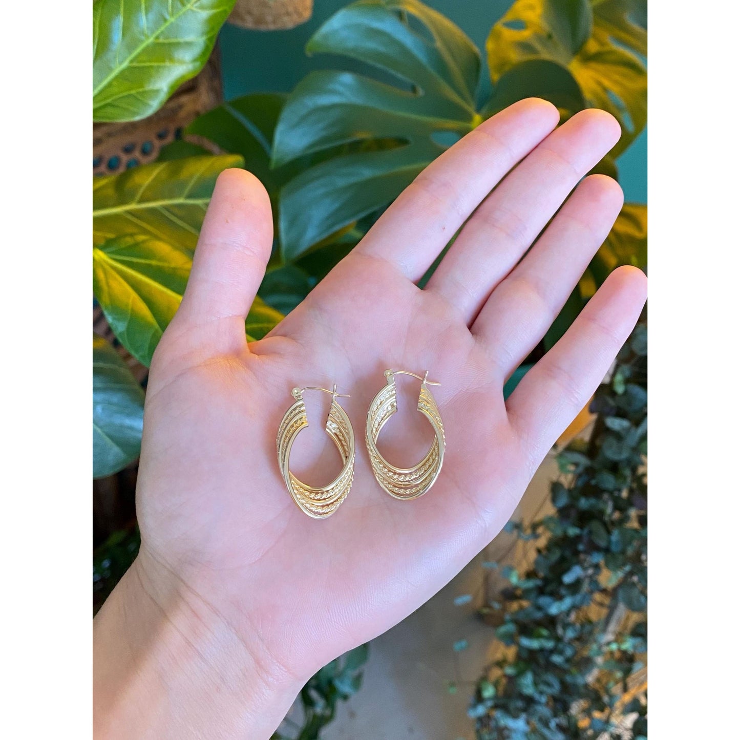 Vintage 14k Yellow Gold Layered Hoop Earrings