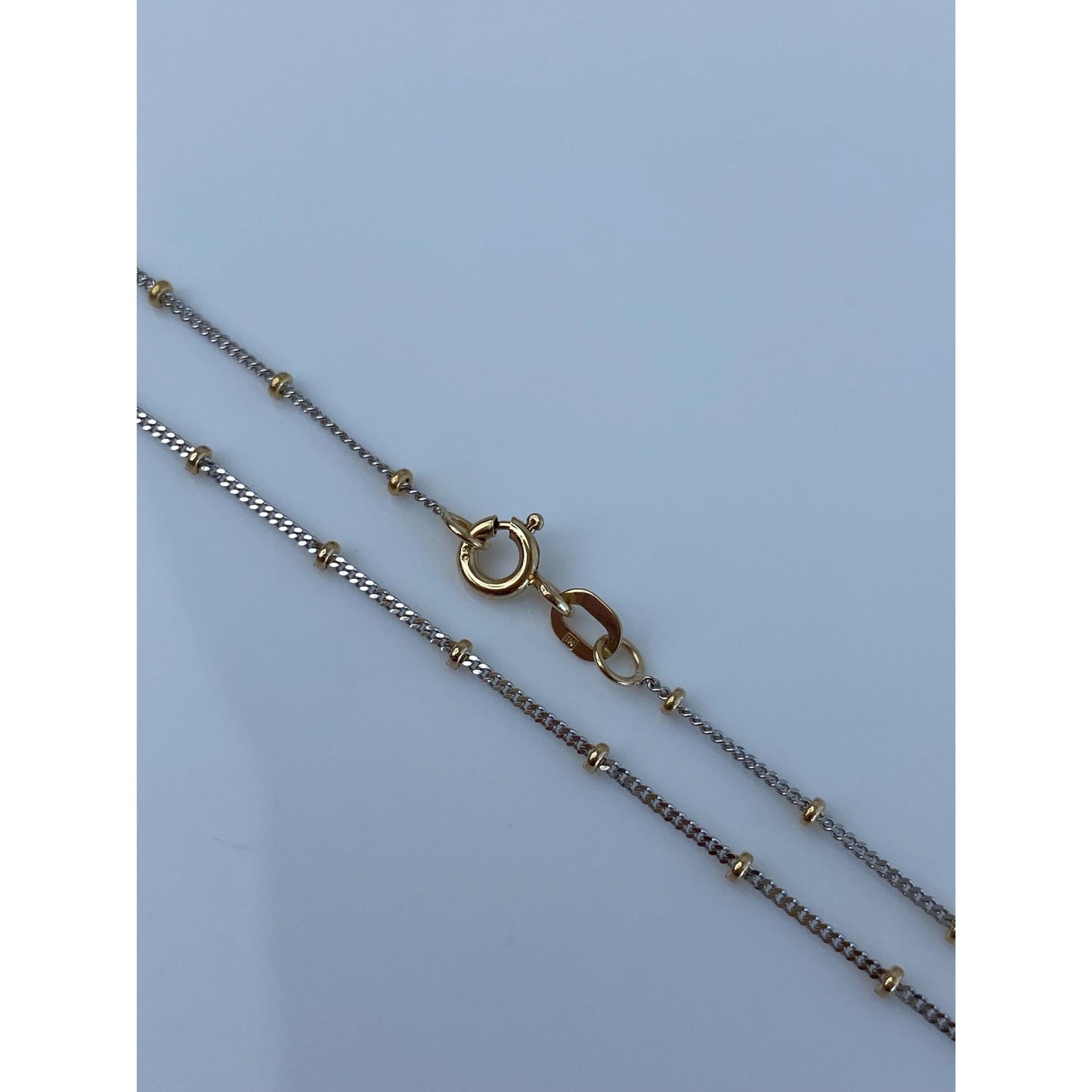 Solid 14k White & Yellow Gold Dainty Satellite Ball Cable Chain Necklace - 17.75 inches