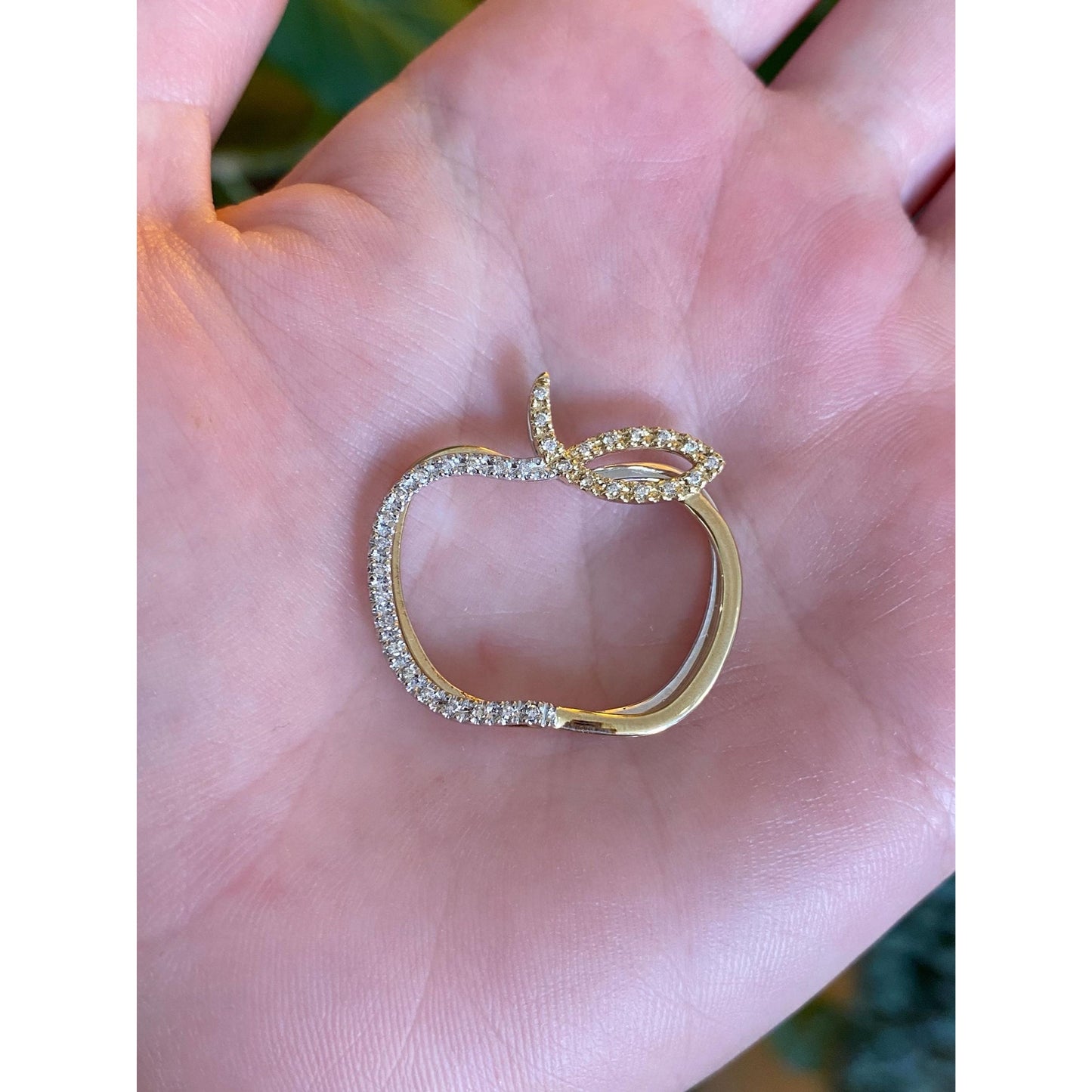 Solid 14k White & Yellow Gold Diamond Apple Slide Charm