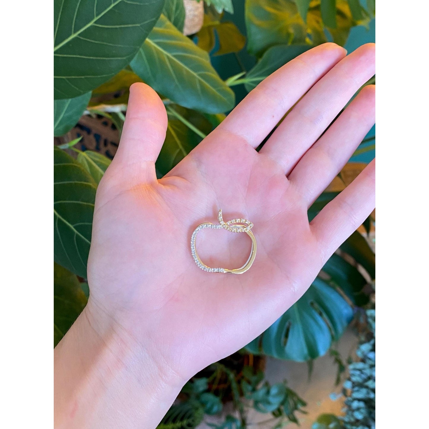 Solid 14k White & Yellow Gold Diamond Apple Slide Charm