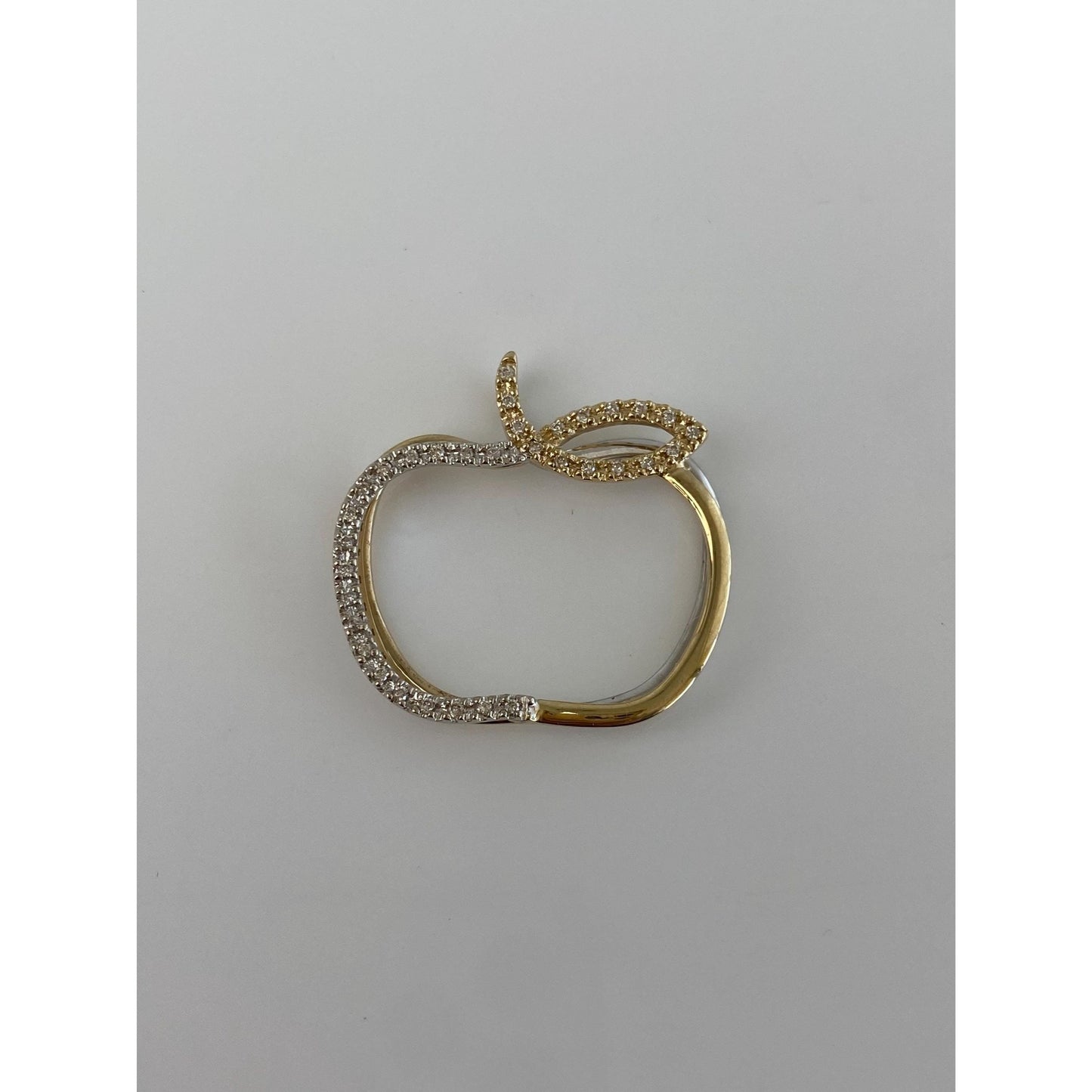 Solid 14k White & Yellow Gold Diamond Apple Slide Charm