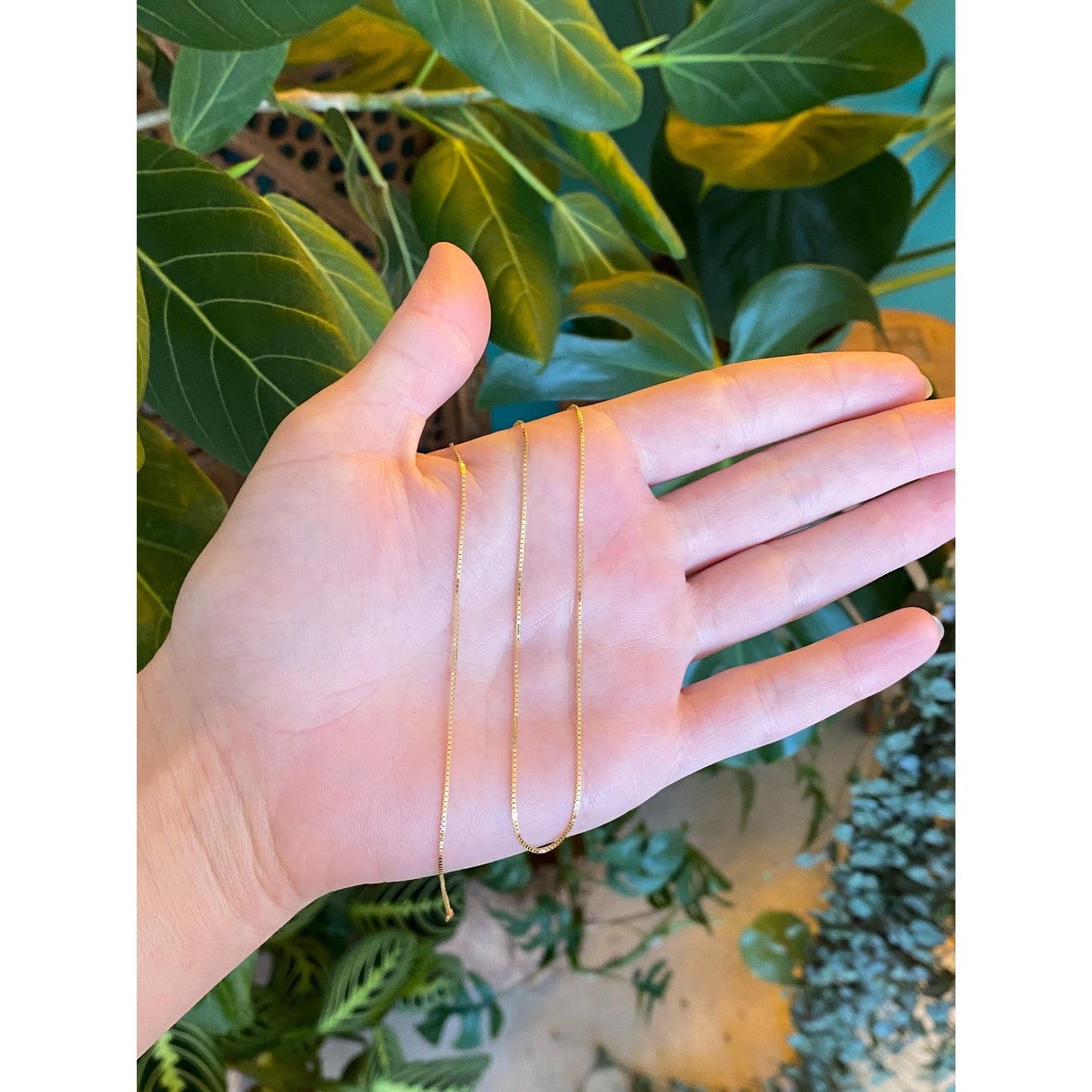 Vintage Solid 14k Yellow Gold Box Chain Necklace - 16 inches