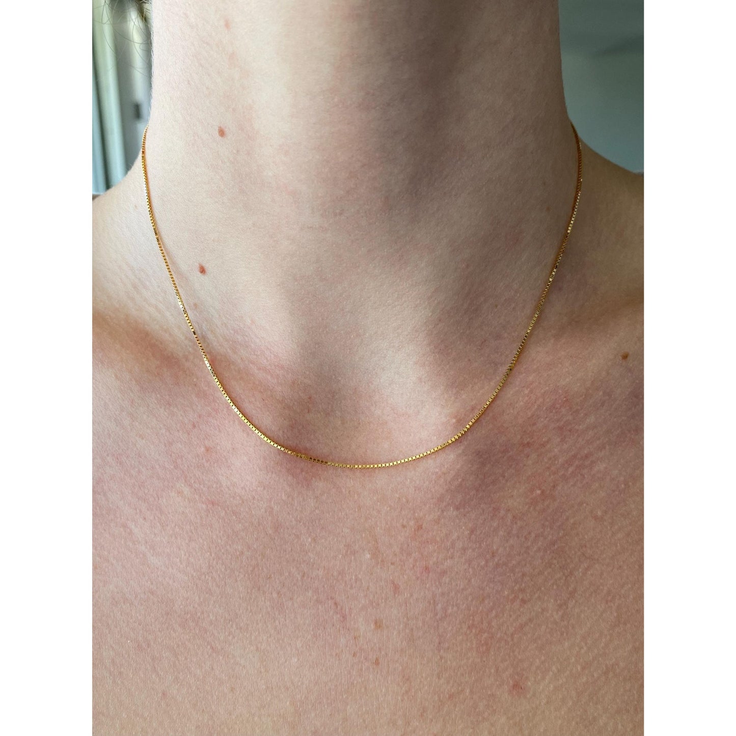 Vintage Solid 14k Yellow Gold Box Chain Necklace - 16 inches