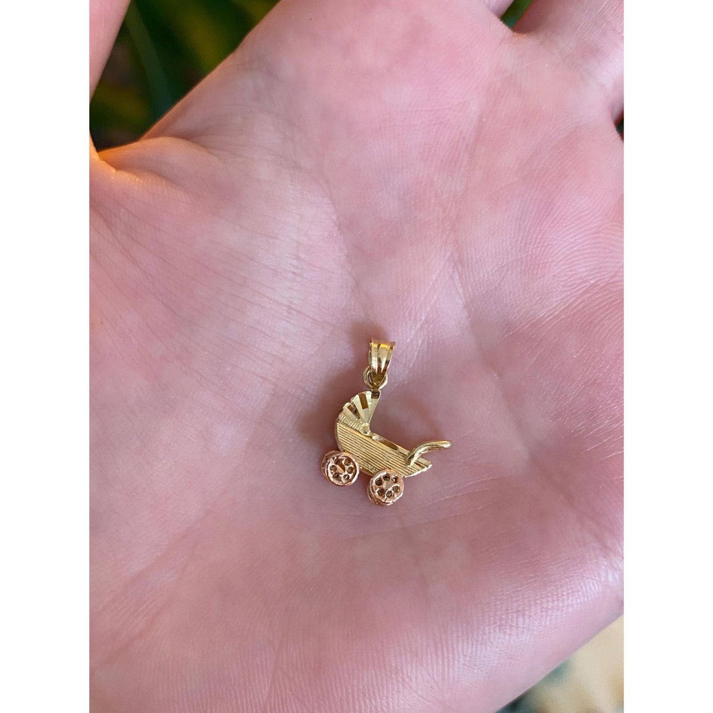 Vintage Solid 14k Yellow & Rose Gold Articulated Baby Carriage Charm