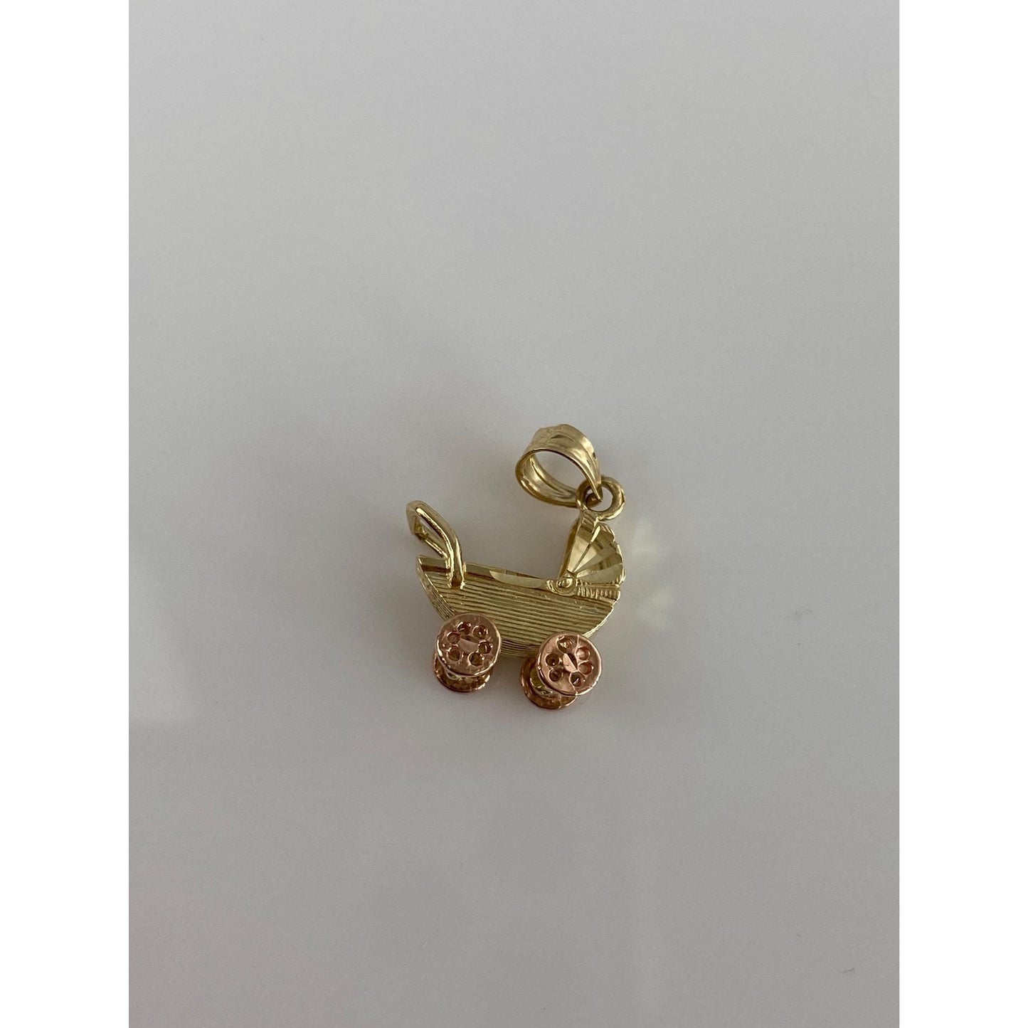 Vintage Solid 14k Yellow & Rose Gold Articulated Baby Carriage Charm