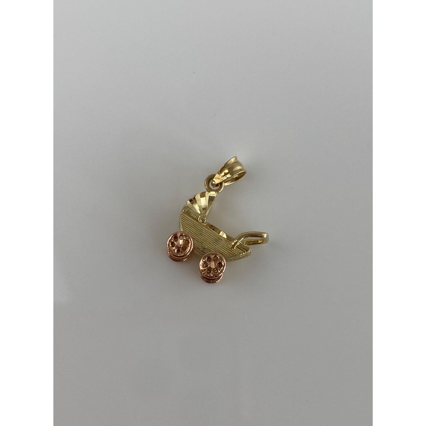 Vintage Solid 14k Yellow & Rose Gold Articulated Baby Carriage Charm