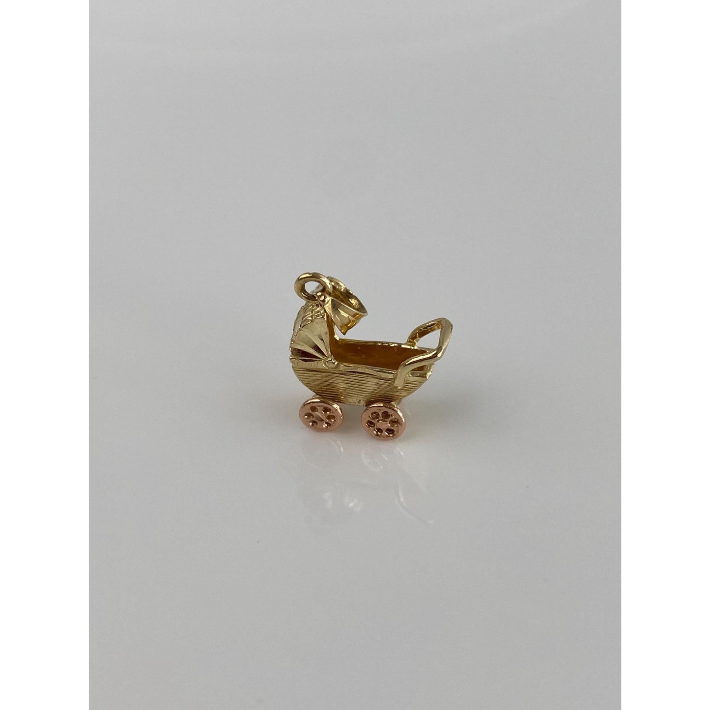 Vintage Solid 14k Yellow & Rose Gold Articulated Baby Carriage Charm