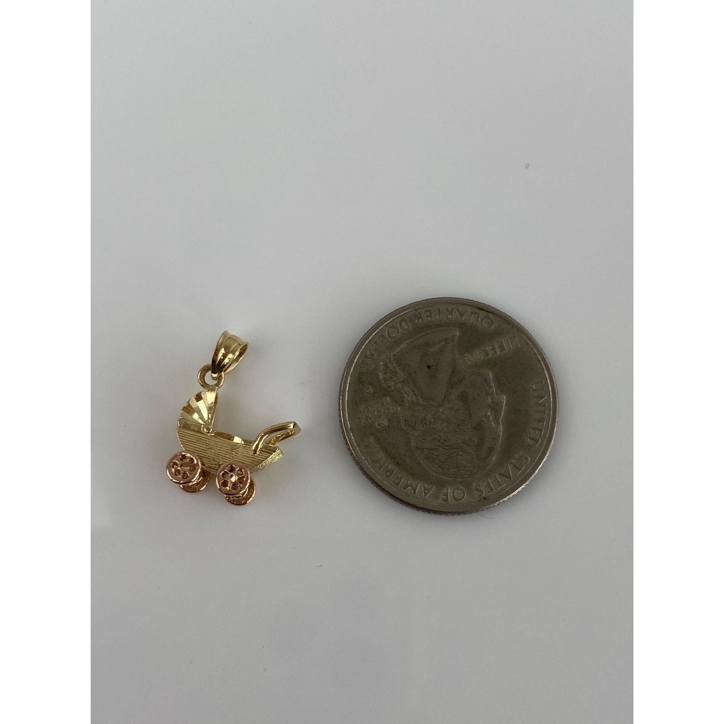 Vintage Solid 14k Yellow & Rose Gold Articulated Baby Carriage Charm