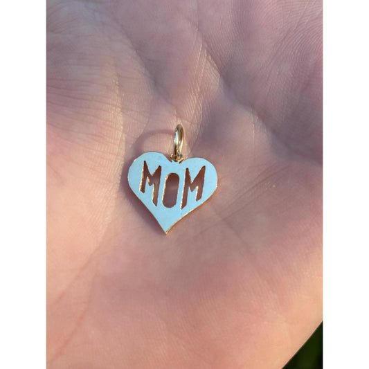 Solid 14k Yellow Gold Cut Out 'Mom' Heart Charm