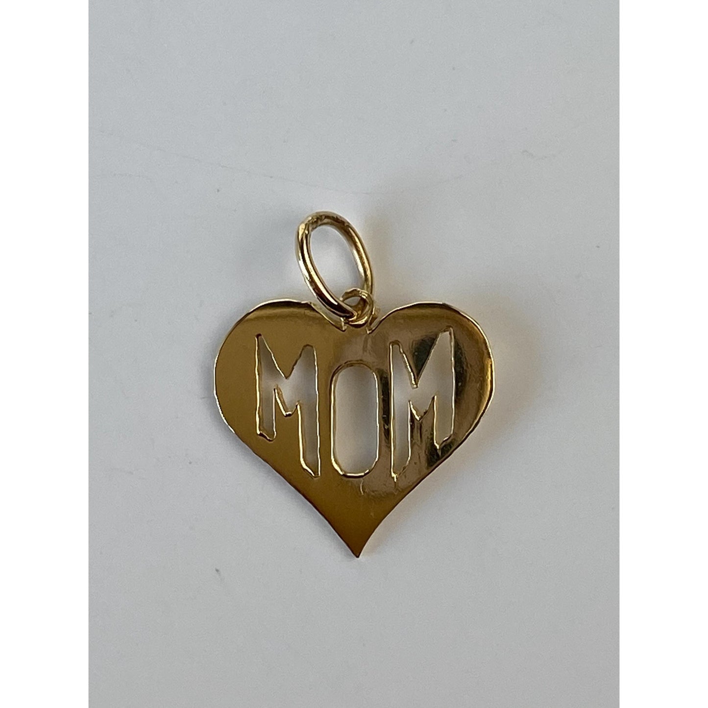 Solid 14k Yellow Gold Cut Out 'Mom' Heart Charm