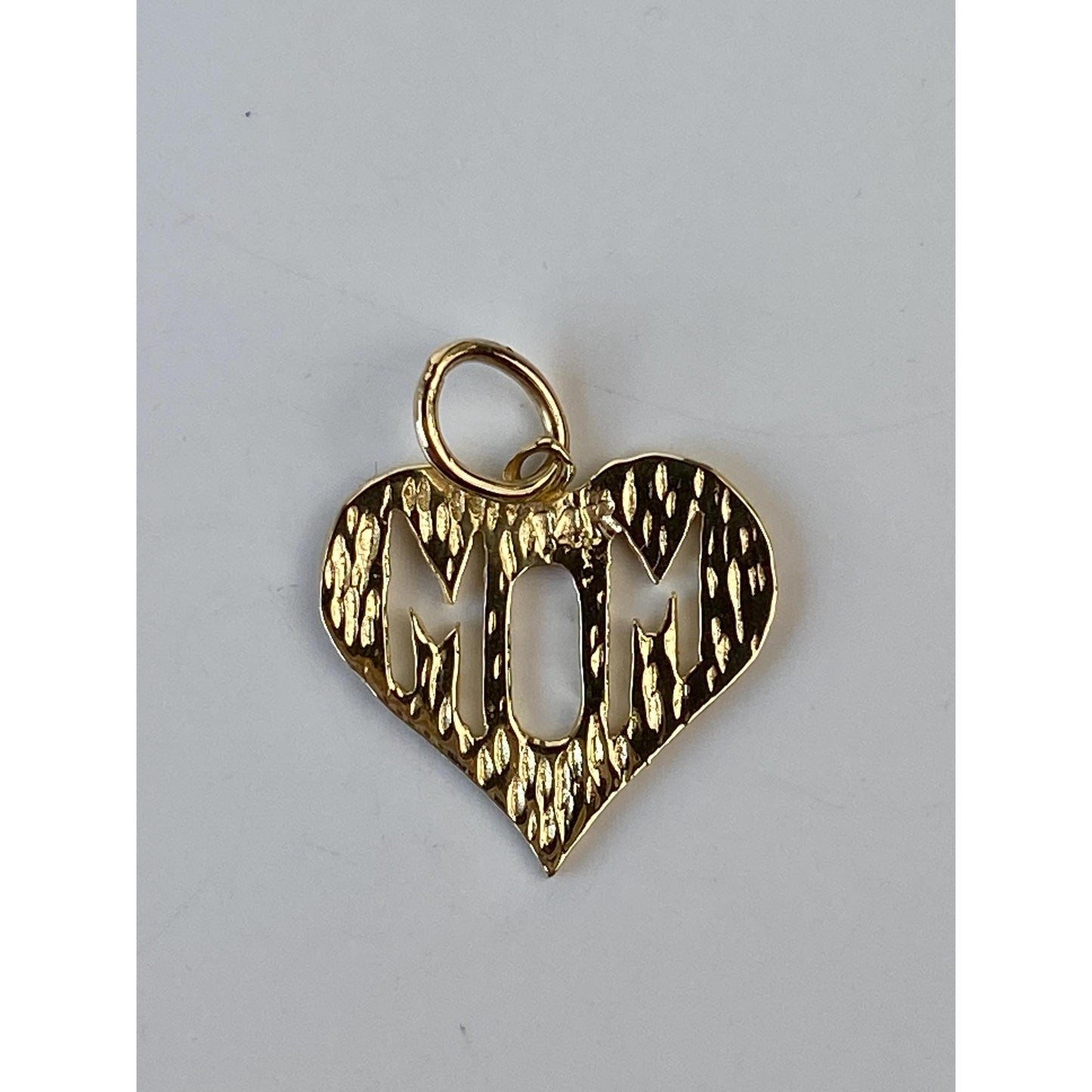 Solid 14k Yellow Gold Cut Out 'Mom' Heart Charm