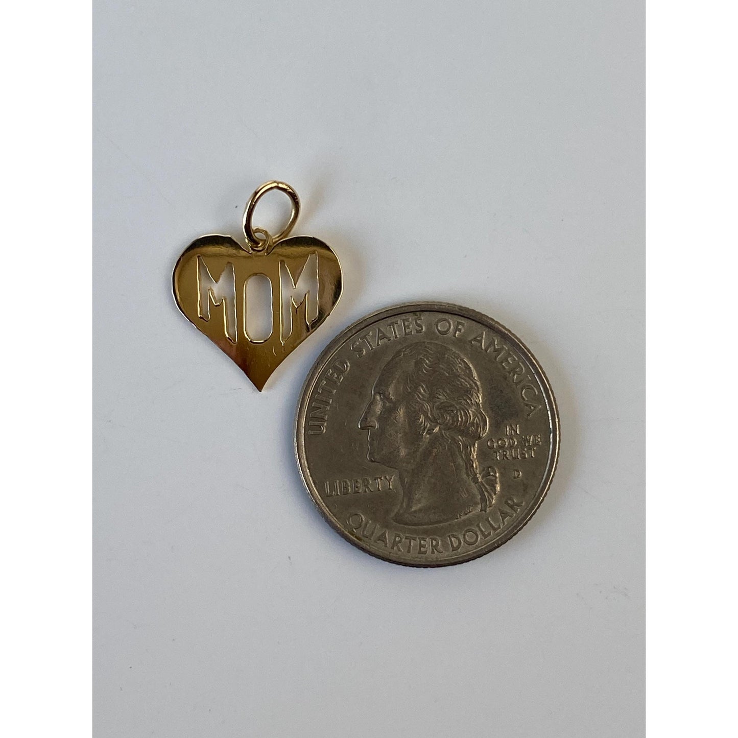 Solid 14k Yellow Gold Cut Out 'Mom' Heart Charm